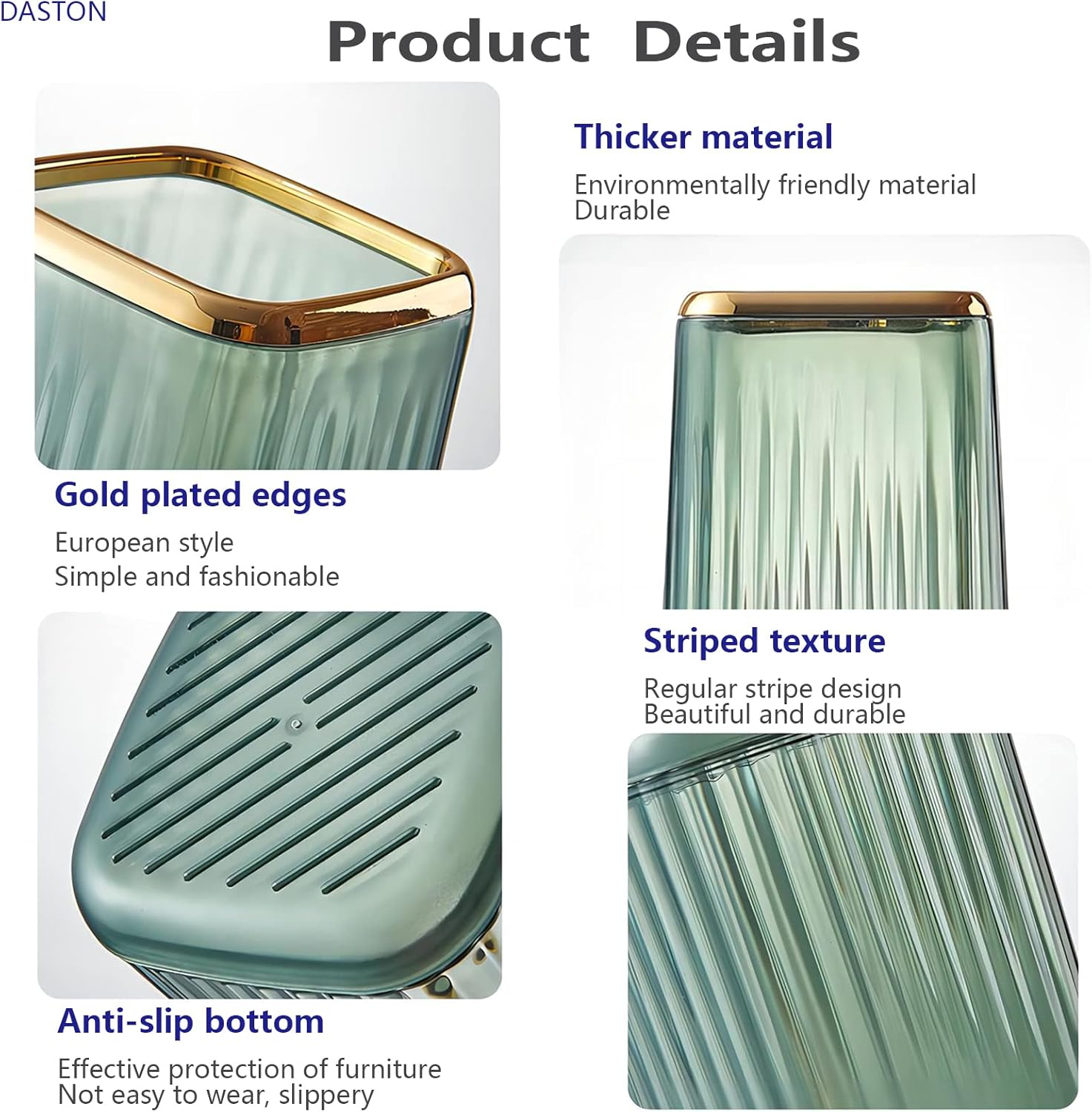 DASITON Makeup Brush Holder Organizer,Plastic Square Cosmetic Brush Storage Holder,Vintage Stripe Makeup Brush Cup Pen Pencil Holder(Amber) - Clear image number 3