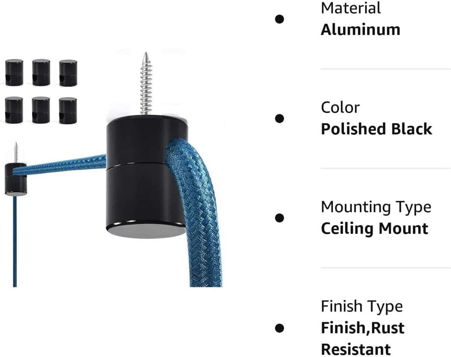 Swag Ceiling Hooks | Pendant Light Hook for Ceiling Lamp,Cord Organizers, Chandelier Fixture Hardware, Ceiling Light Hook for Drywall, Concrete Wall - White image number 6