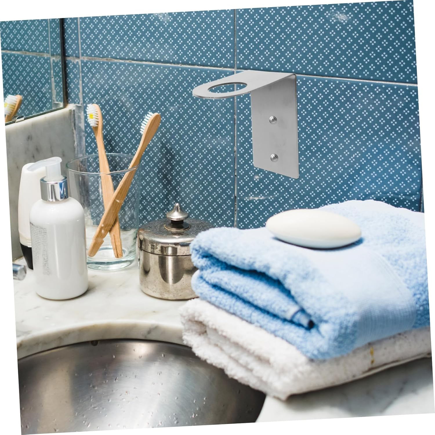 Ciieeo 3Pcs Bathroom Soap Dispenser Holder Shampoo Hanging Rack Hand Pump Bottles Dispenser Stand Detergents Holder Rack Non-Drilling Bathroom Stand Jar Hanger Rack Silver Stainless Steel image number 2