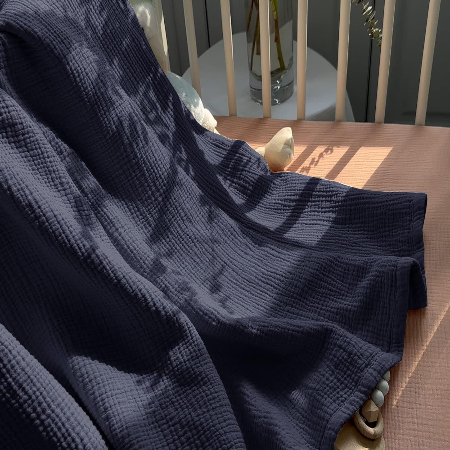 Lulu Moon Baby Blankets Muslin - Soft Cotton Crib Blanket Newborn - Toddler Quilt for Boys and Girls(Blue) - Blue image number 6