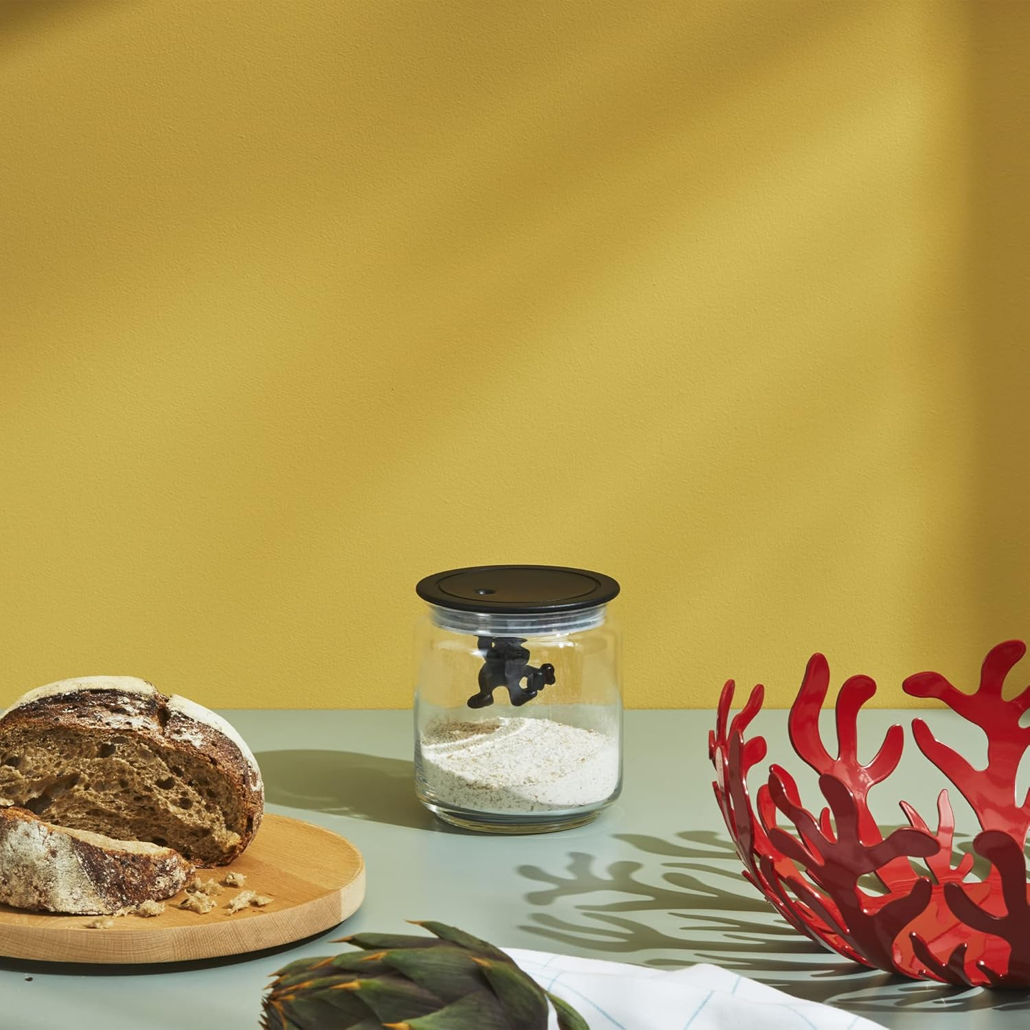 Alessi Gianni Glass Kitchen Box with Lid, Light Blue, 12 Cm Height