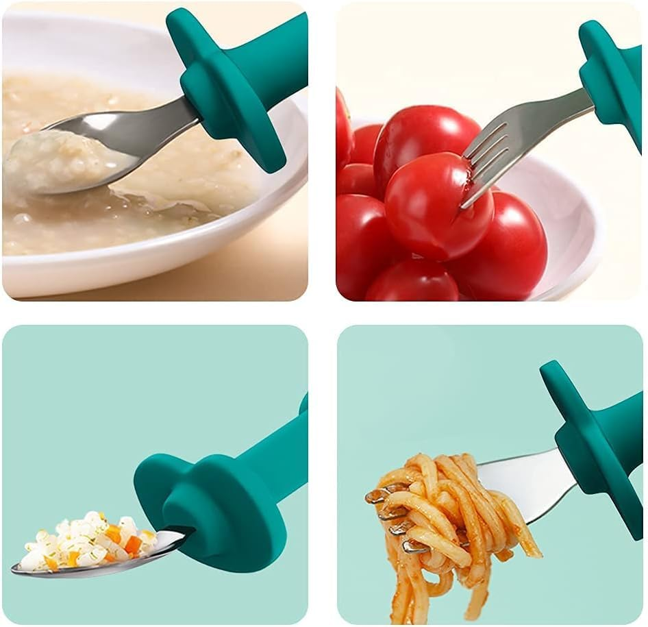 2 Pieces Toddler Utensils Stainless Steel Forks and Spoons Safe Children'S Cutlery Set, Handle Cartoon Cute for Baby, Silicone Holding Anti-Choke Design (Green Dinosaur) image number 6