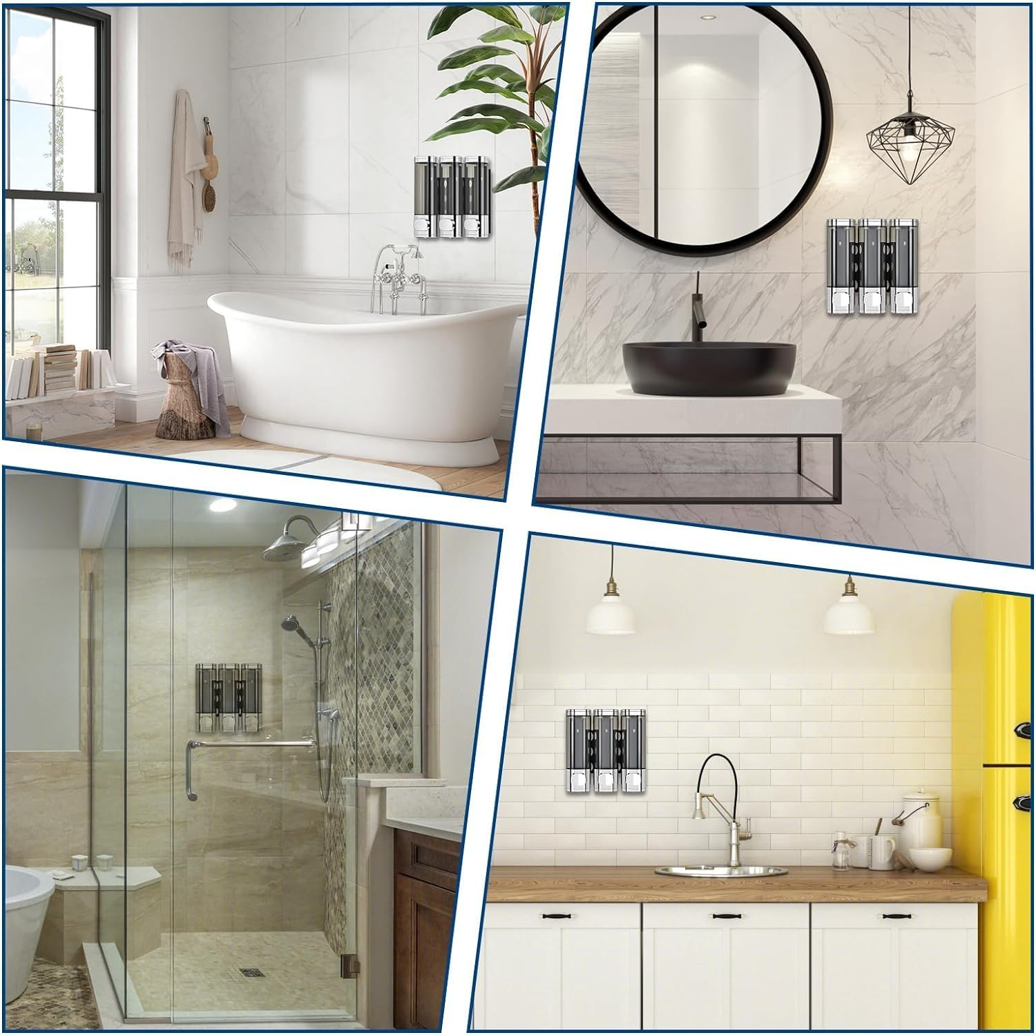 3-In-1 Shampoo and Conditioner Dispenser, 3 Chamber No Drill Wall-Mounted Shower Soap Dispenser for Bathroom Hotel image number 6