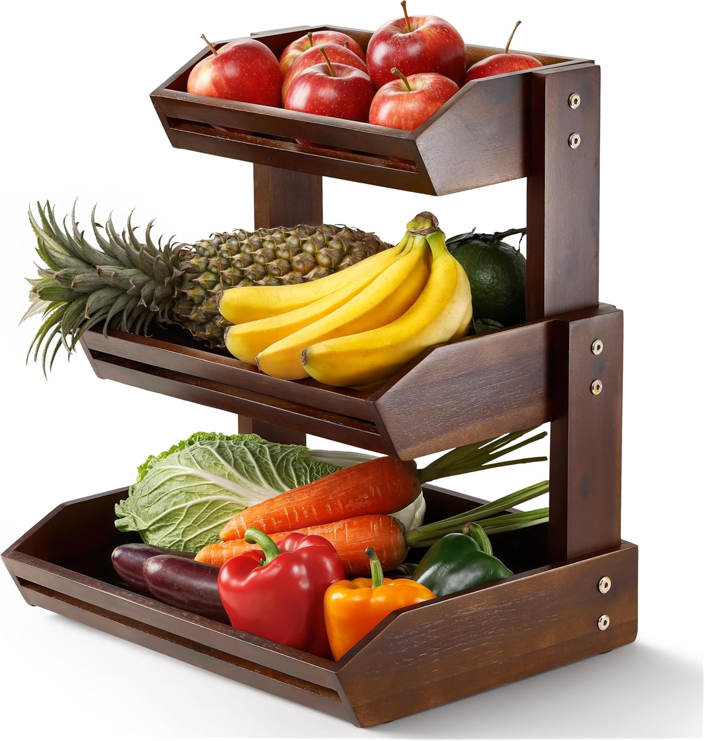 HOLANA Acacia Wood Fruit Basket - 3-Tier Fruit Bowl for Kitchen Counter , Extra Large 16X12.5X18 in , Fruteros Para Cocina , Fruit and Vegetable Storage (3 Tier)