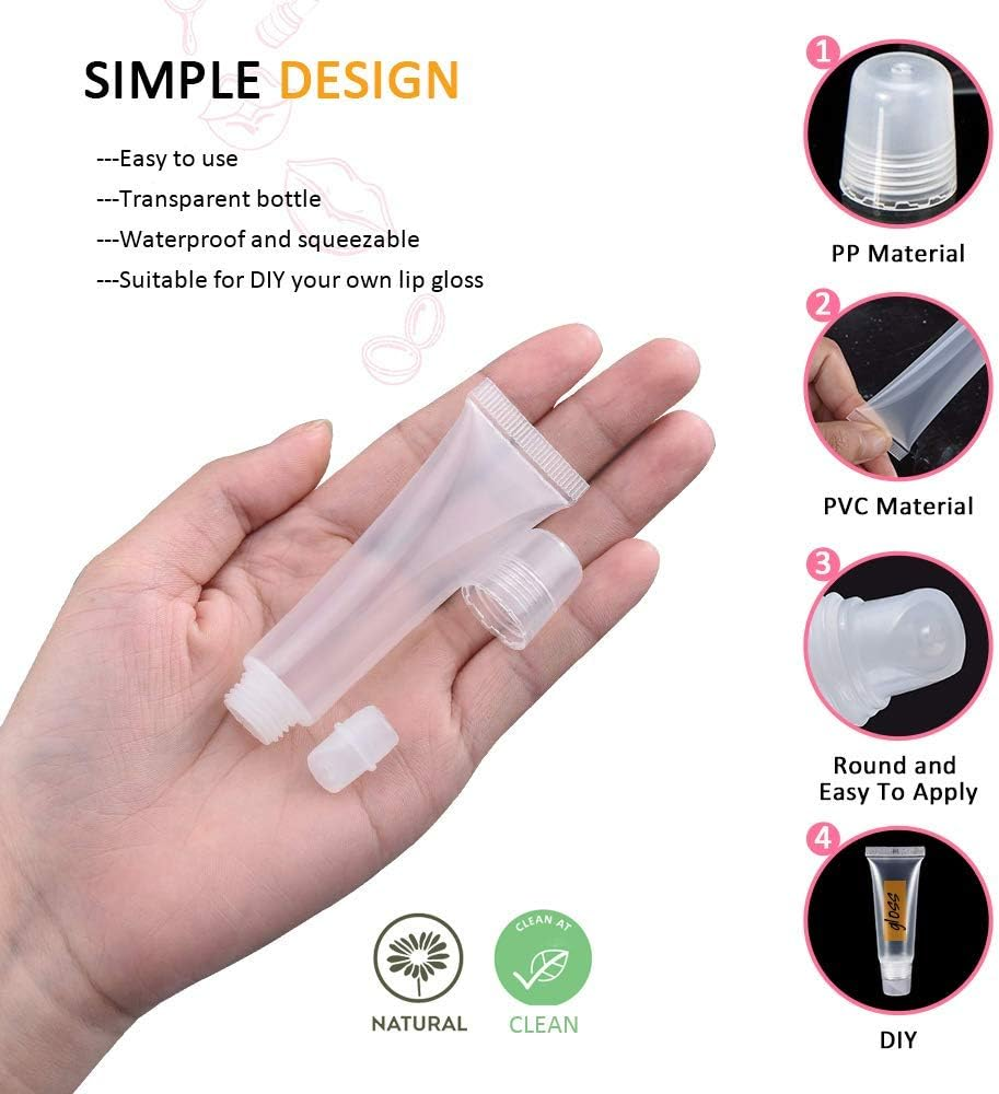 AMORIX 50PCS 5Ml Refillable Lip Gloss Tubes Empty Soft Cosmetic Tubes Lip Balm Containers for Women Girls Cosmetic Sample DIY with Free Syringe + Tag Labels Stickers image number 2