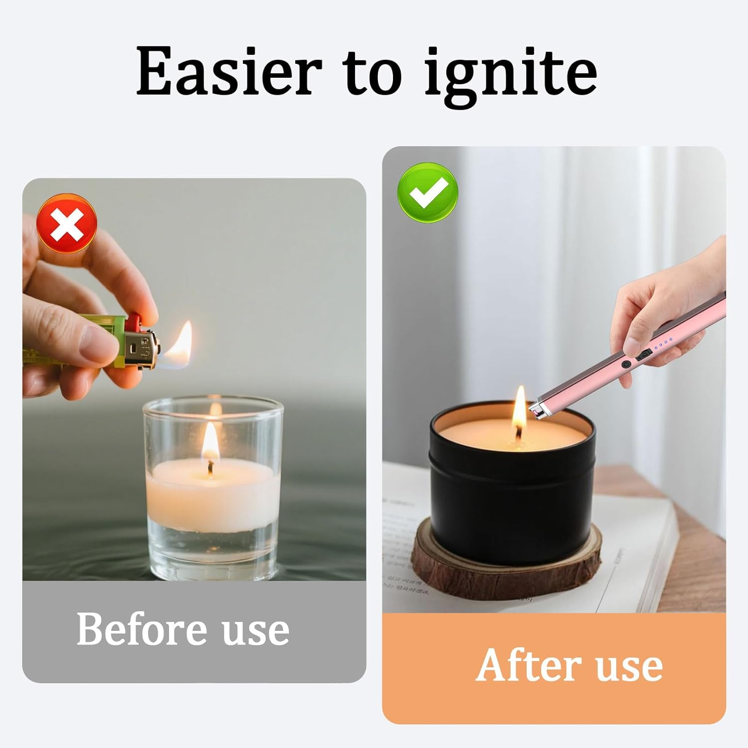 2Pcs Candle Lighter, Rechargeable Electric Lighter Candles, Windproof Belt Led Battery Display Ion Windproof, Safety Switch Flameless, for Candle Barbecues, Fireplaces, Camping, Fireworks Cooking image number 3