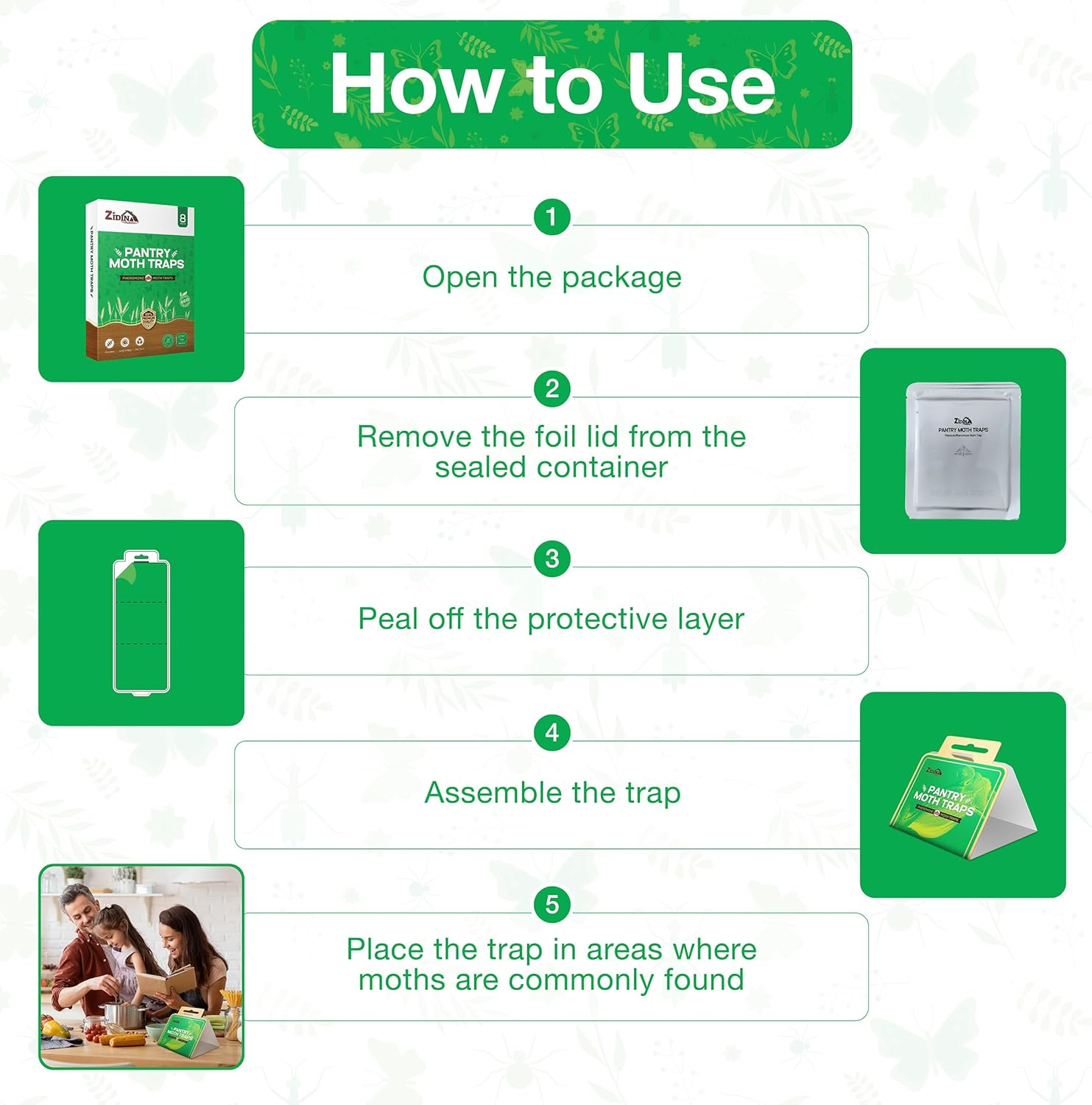 Pantry Moth Traps 8 Pack &ndash; Easy to Use, Long Lasting & Odour-Free - Effective for Dry Goods & Food Storage Areas in Cupboards, Pantries & Kitchen Cabinets image number 5