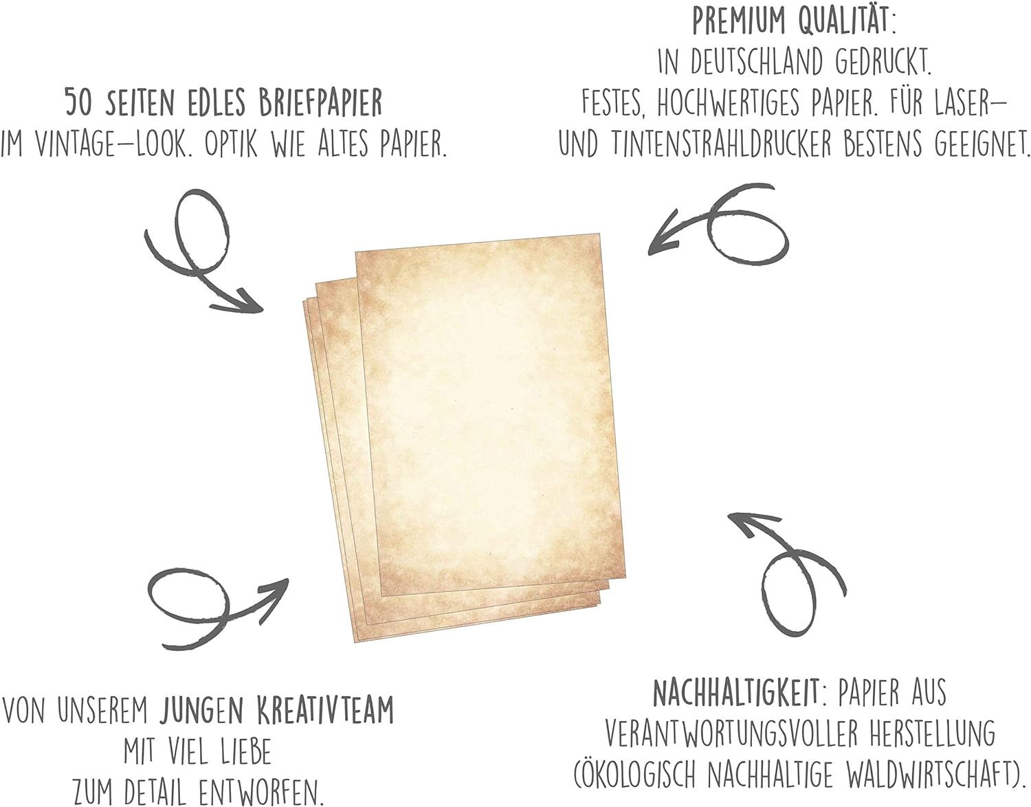 Edition Seidel Premium Letter Paper - Vintage Old Paper, 100 Sheets DIN A4 120 G/M&sup2; - Medieval Craft Paper with Certificate and Parchment Look image number 2