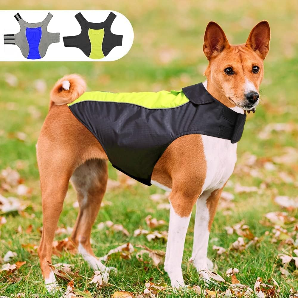 Dog Coats Waterproof-Lightweight Dogs Raincoat Adjustable Vest Reflective Pet Jacket Warm Dog Cloth (Green, X-Large)