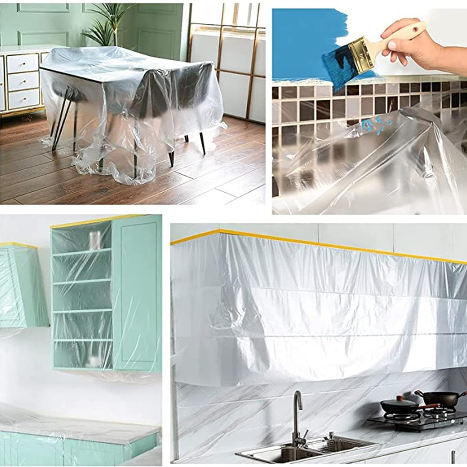 2-Roll 65.5Ft Indoor Pre-Taped Masking Film, Pretaped Plastic Masking Film for Automotive Painting Covering, Adhesive Plastic Painting Drop Film, Automotive Best Masking Tape Paint,65.6-Feet/Pack image number 2