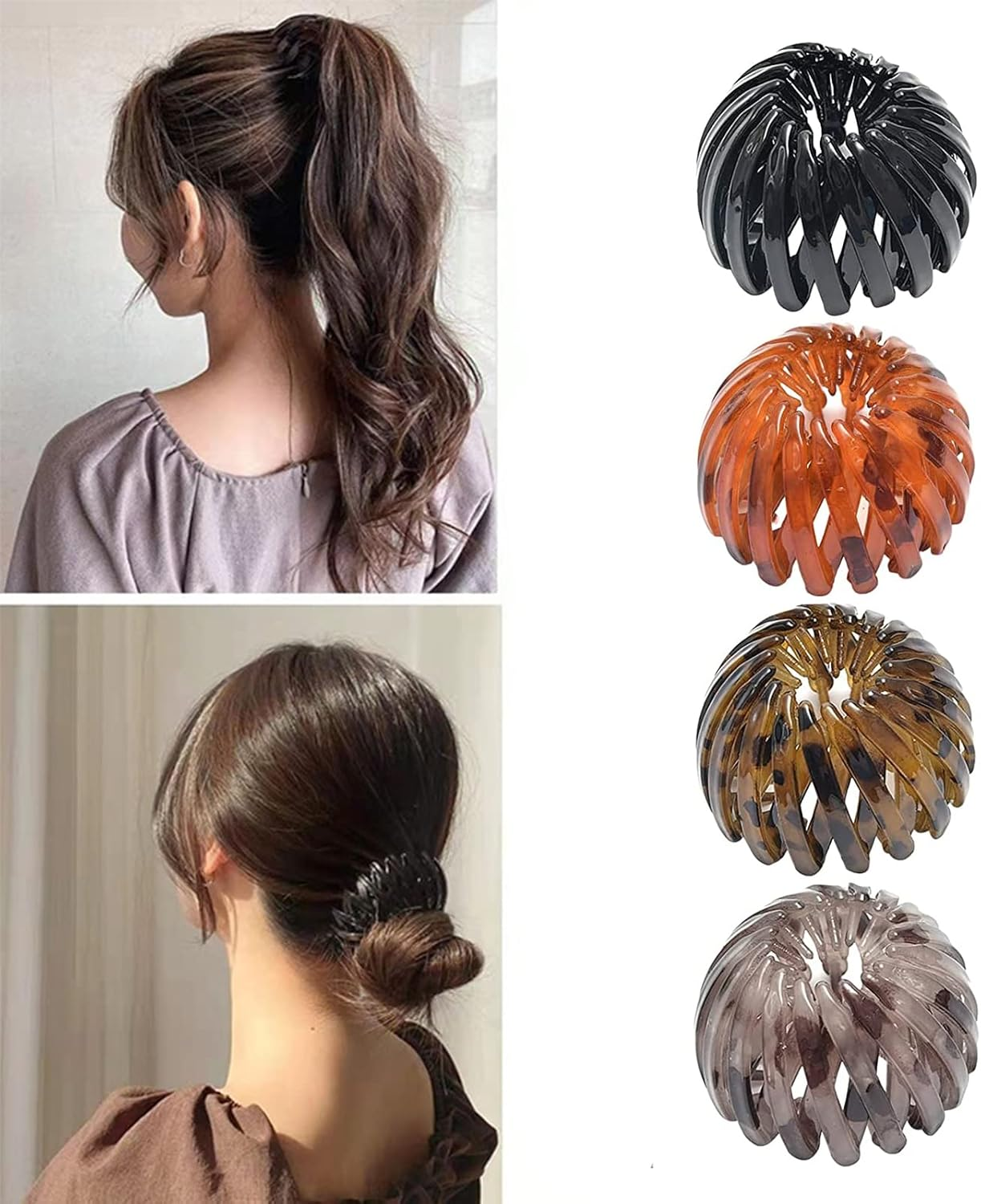 Pack of 4 Bird Nest Hair Clips Women'S Simple Ponytail Holder Haircut Bird Nest Hair Bobbles Expandable Headpiece Hair Band for Women Girls image number 4