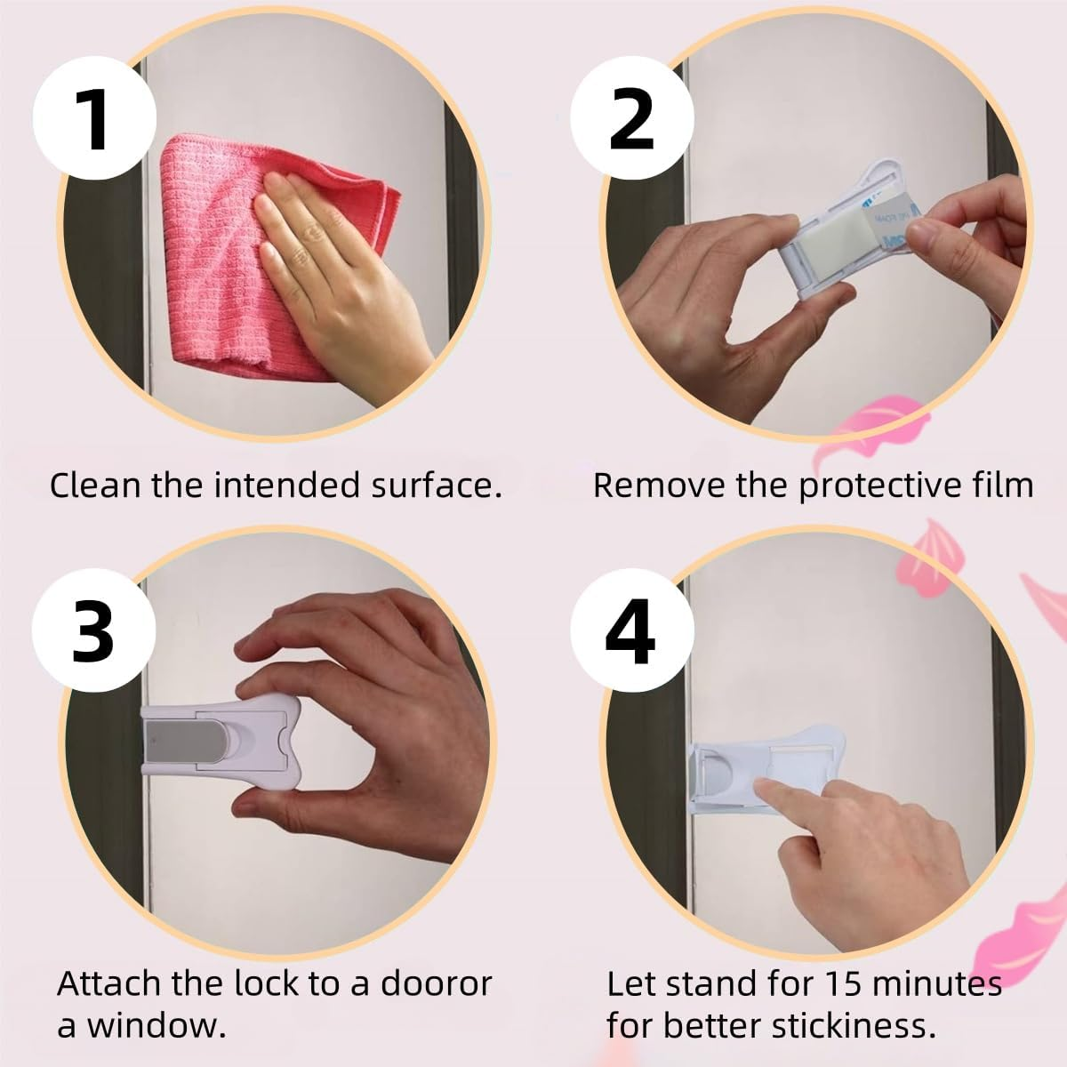 Gewaha Sliding Door Lock for Safety, Window Stoppers for Vertical Windows, Sliding Glass Door Lock for Proof (4 Pack) image number 4