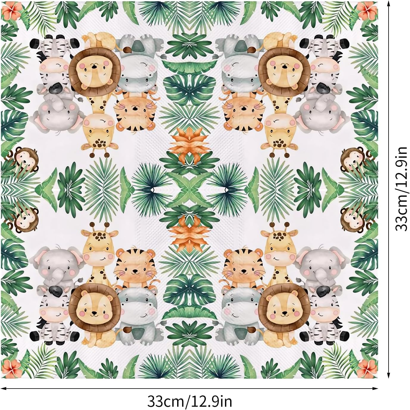 40 Pcs Jungle Animal Napkins,33X33Cm Disposable Dinner Napkins, Animal Paper Napkins for Jungle Safari Zoo Theme Birthday Party Supplies image number 1