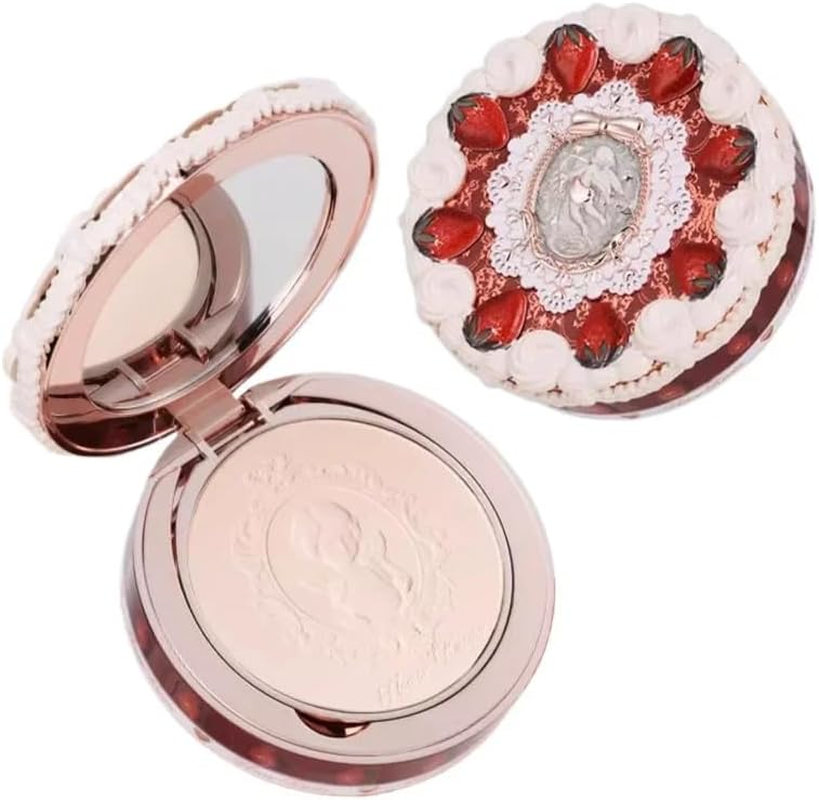 Flower Knows Strawberry Cupid Collection Pressed Powder Mineral Makeup Powder Foundation with Concealer & Finishing Vegan (C01, S)