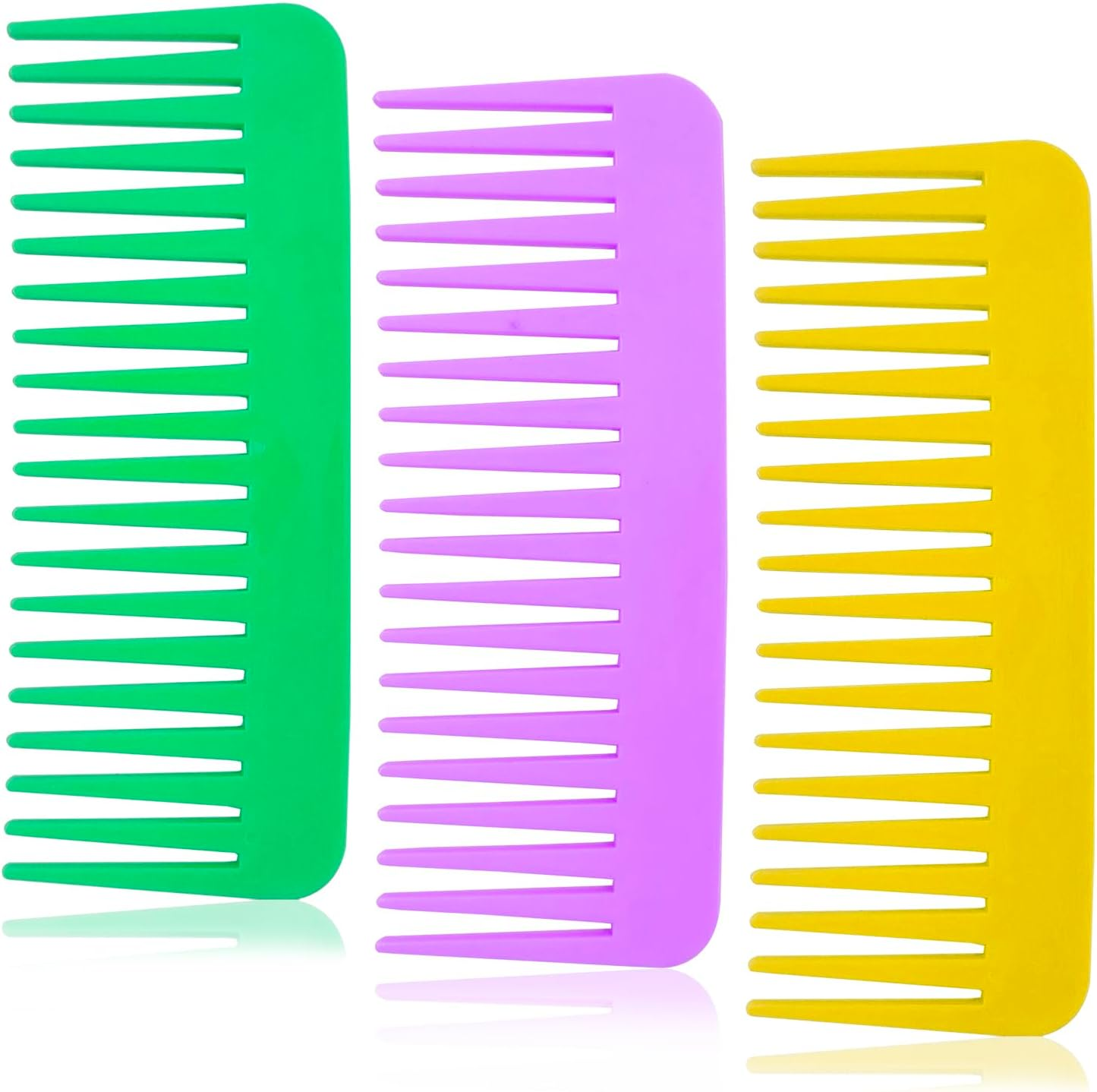 3 Pcs Wide Tooth and Large Detangling Comb Set for Wet, Dry, Long, and Curly Hair, Shampoo & Detangling Combs (3 Pieces -Yellow, Green, Purple) for Ladies, Women, and Girls