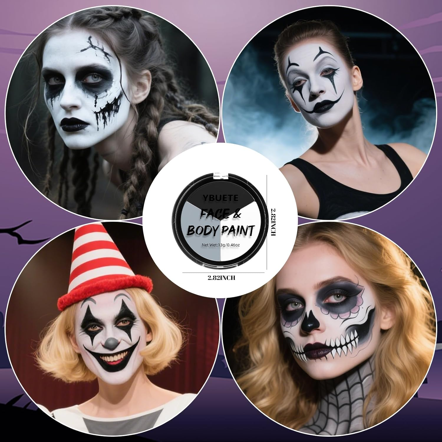 YBUETE Gray Black White Body Paint Palette, Oil-Based Waterproof Face Painting Cream for Halloween Cosplay SFX Makeup Skeleton Ghost & Mime Looks, Non-Toxic Face Paint for Adult Cosplay Stage Shows - Black+Red+White image number 6