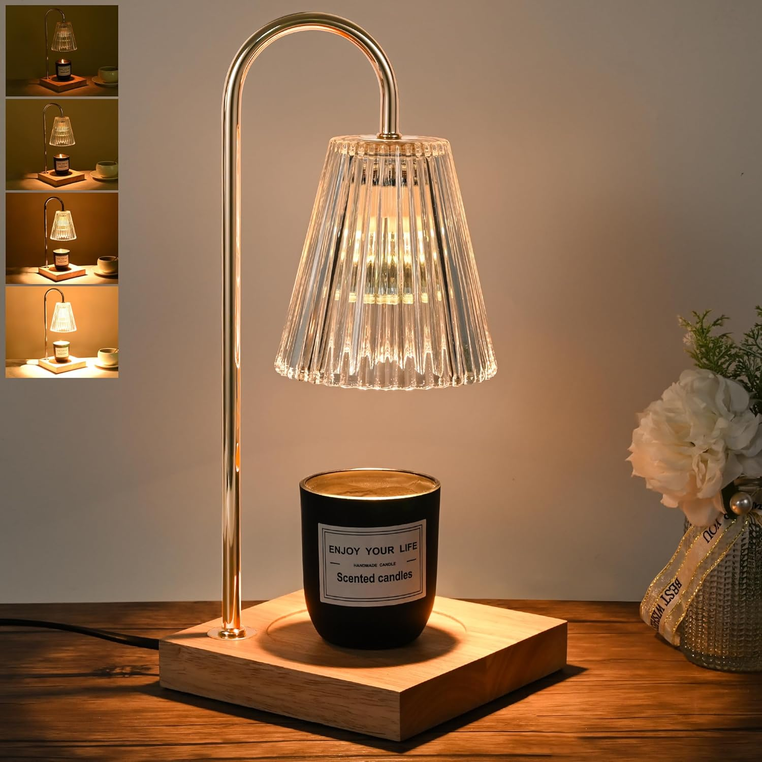 Candle Warmer Lamp with Timer, Electric Candle Lamp Warmer, Mom Birthday Gifts for Room, House Warming Gifts New Home Bedroom Decor for Couples, Wax Melt Warmer with 2 Bulbs (Clear)