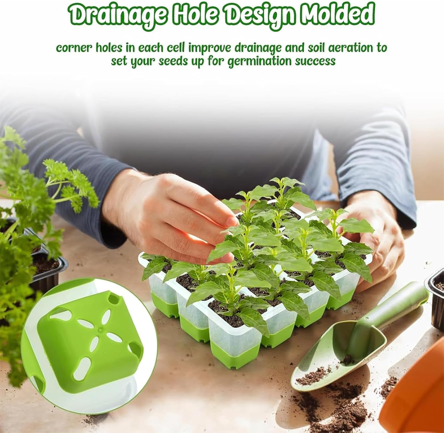 Yeanifeana Reusable Silicone Seedling Starter Tray, 12 Flexible Pop-Out Cells for Indoor Gardening, Greenhouse Planting, Durable Seed Pots & Growing Containers for Plants (5 Silicone Trays) image number 3