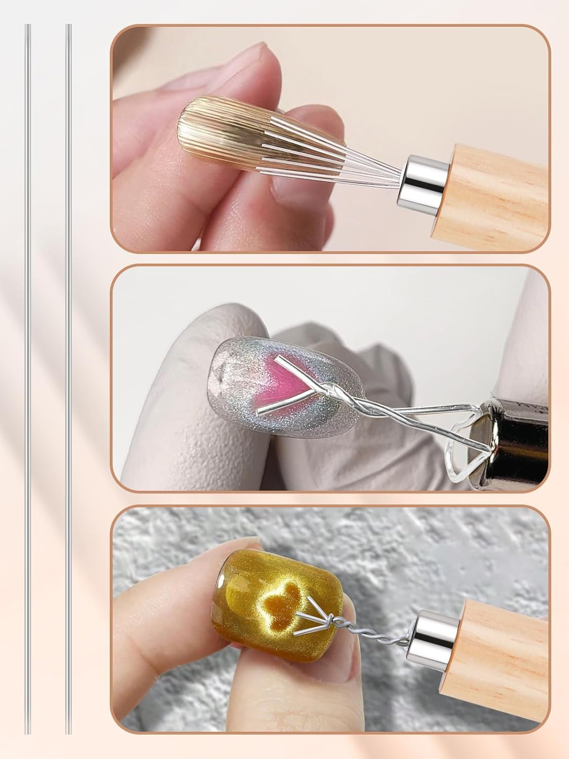 EBANKU 6 in 1 Cat Eye Nail Magnet Tool Set, Multifunctional Wooden Handle Nail Magnet, Heart Rabbit Shape Cat Eye Magnet for Nails, Long Strip Magnets Tool for Nail Art DIY at Home image number 3