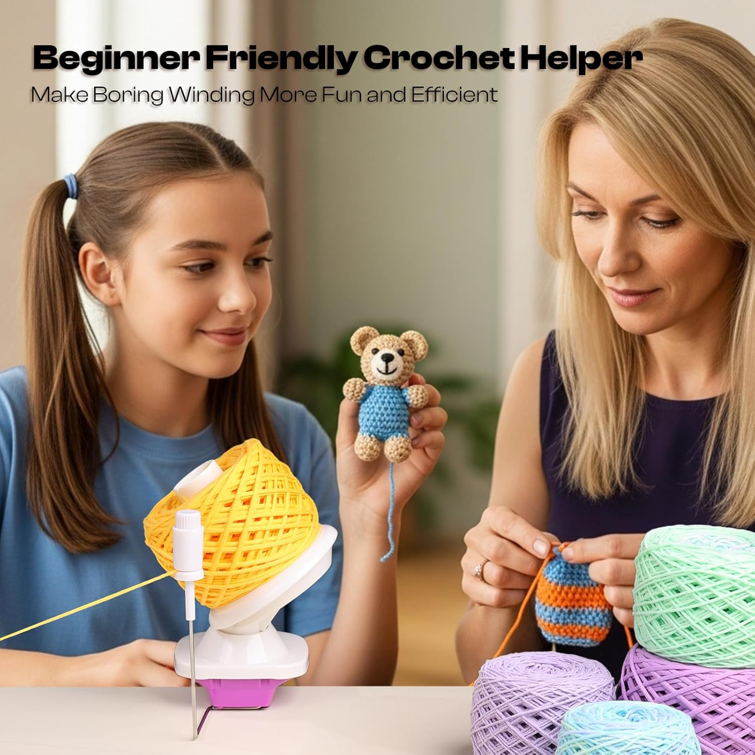 Caydo Yarn Winder with Tension Spring, One Hand Operated Winders, 4-7Oz Efficiently Compact Cake Roller for Crocheting, Portable Ball Spinner for Crocheters, Ideal Helper for Craft Lovers(Purple) image number 6