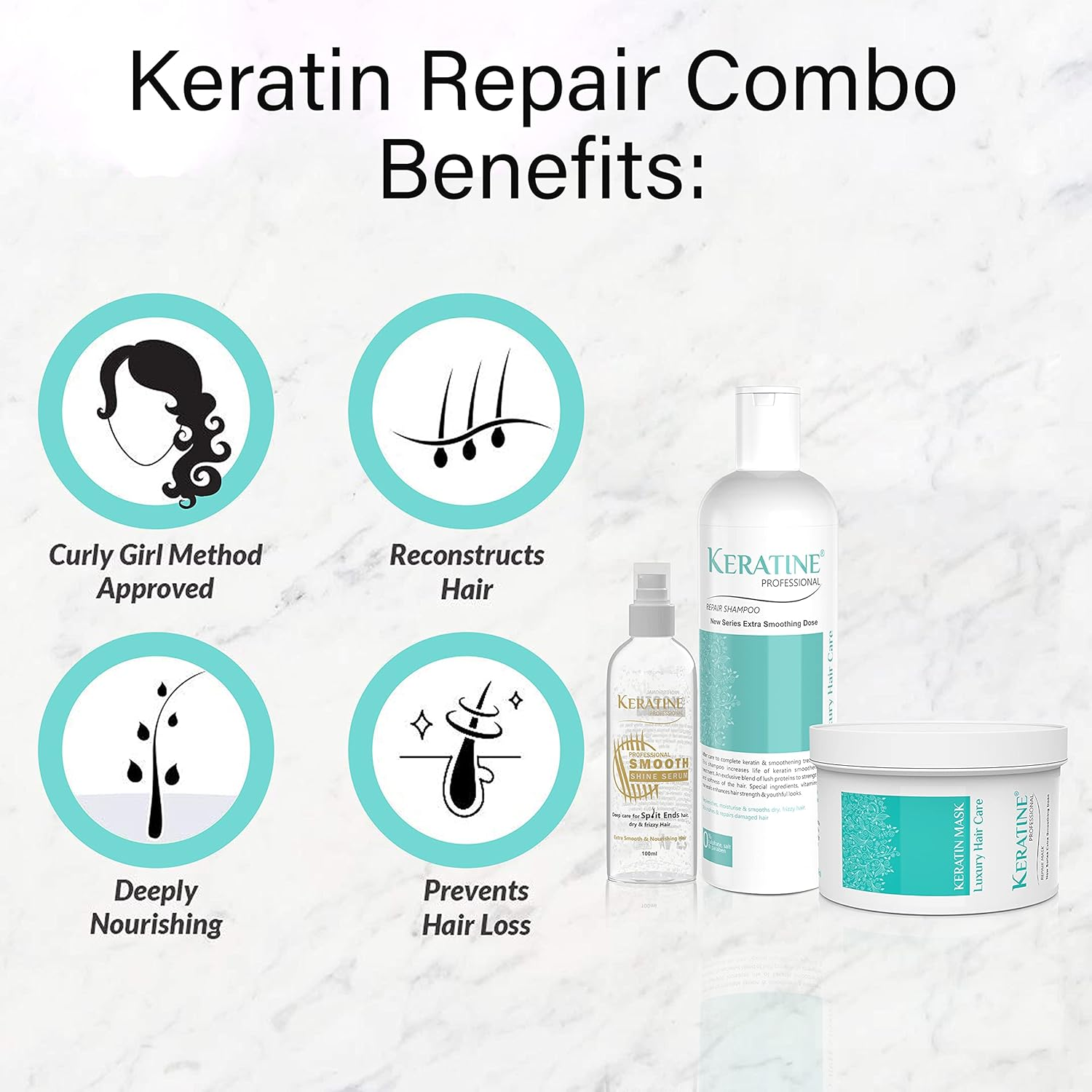 Keratin Shampoo, Hair Mask and Serum(100 Ml) Kit | Repair Shampoo, Repair Hair Mask and Professional Smooth Shine Serum Set for Thin Fine Hair | Pro Treatments for Dry, Damaged & Color Treated Hair image number 4