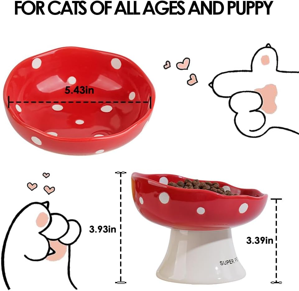 Ceramic Elevated Cat Bowls, Tilted Raised Pet Dish anti Vomit Kitten Bowl for Indoor Cats, Whisker Friendly Pet Food and Water Bowl for Kitten, Cat, Puppies, Dishwasher Safe (Red) - Red image number 5