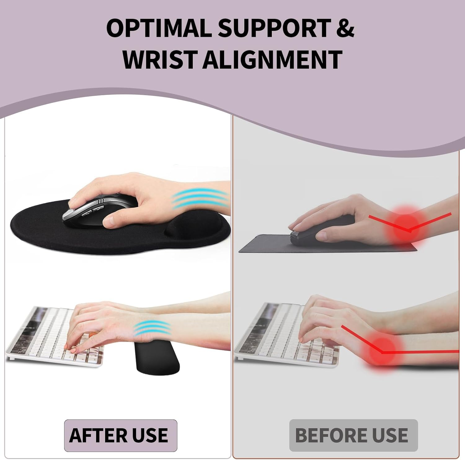 Giecy Mouse Pad Wrist Support, Ergonomic Memory Foam Keyboard Wrist Pad & Gel Mouse Wrist Rest Set for Computer Keyboard for Easy Typing & Pain Relief for Office Home (Pink Blue Marble Set) image number 1