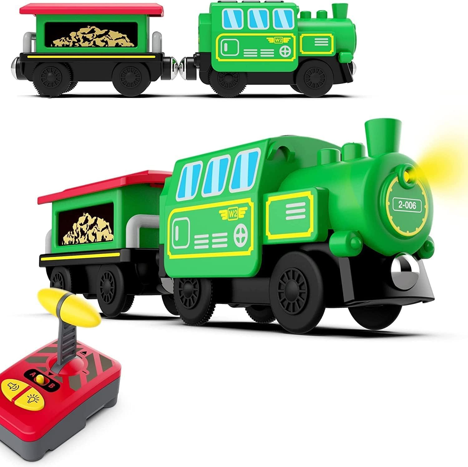 B-Qtech Motorized Train for Wooden Tracks, Battery Operated Locomotive Train,Remote Control Locomotive Train Set for Toddlers, Electric Train Toy Compatible with Thomas Brio Railway Track