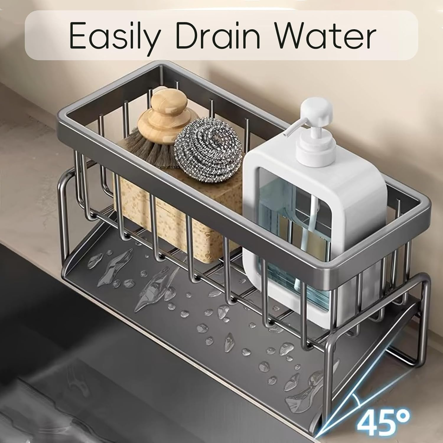 Kitchen Caddy Sponge Holder,Organiser Bathroom Kitchen Storage Sink Drainer Grey image number 2