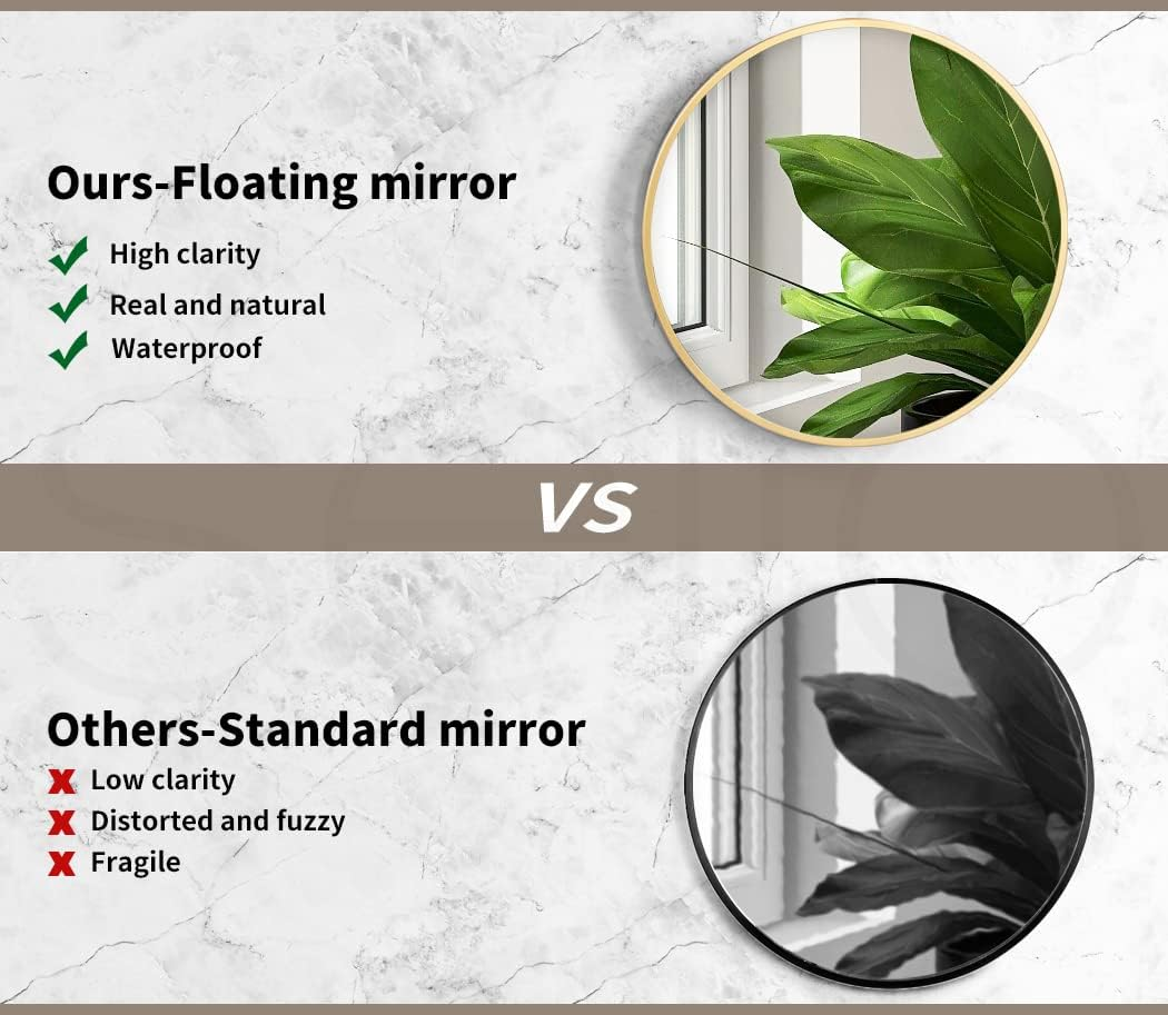 Yezi Home round Wall Mirror Vanity Bedroom Hanging Decor for Bathroom Makeup Shower Room Gold Metal Framed 50CM Dia image number 3