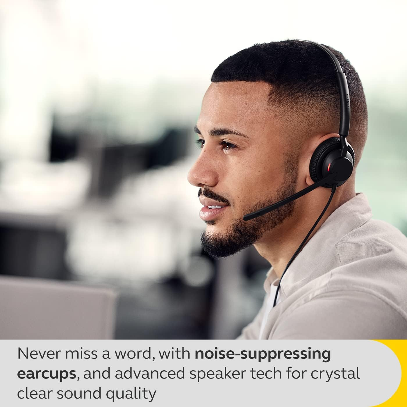 Jabra Engage 40 Wired Headset - 2 World Class Microphones with Active Noise Cancelling - Ultra Light Weight 63G - Teams & Open Office - on Ear Headphones with Mic - Real Time Insights - Balancedvoice image number 2