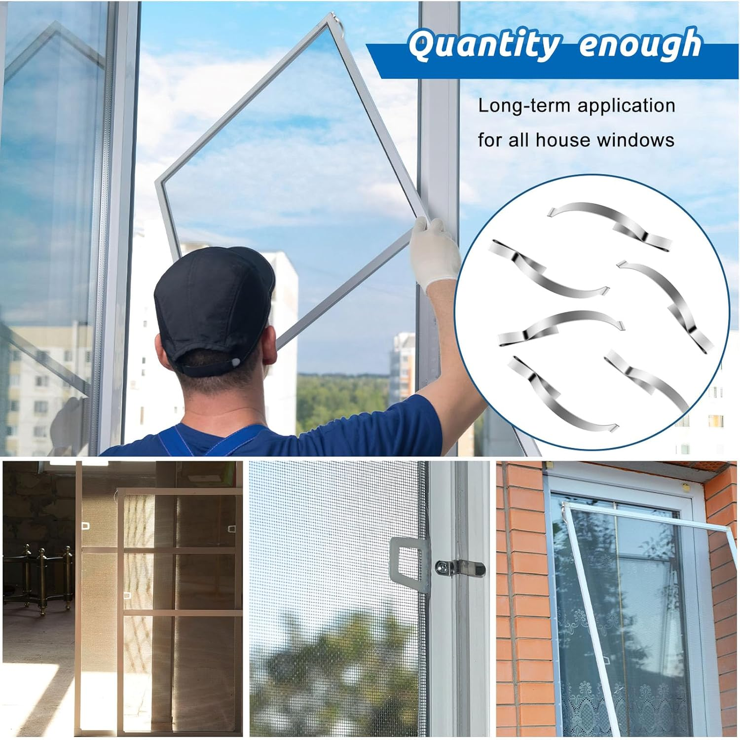 70 Pcs Window Screen Tension Spring Corner Clips, Corner Mount Flat Window Spring Stainless Steel Window Screen Clips, &frac14;&rdquo; Wide 2-3/4&rdquo; Long, Prevent Screen Windows Shaking (Silver)