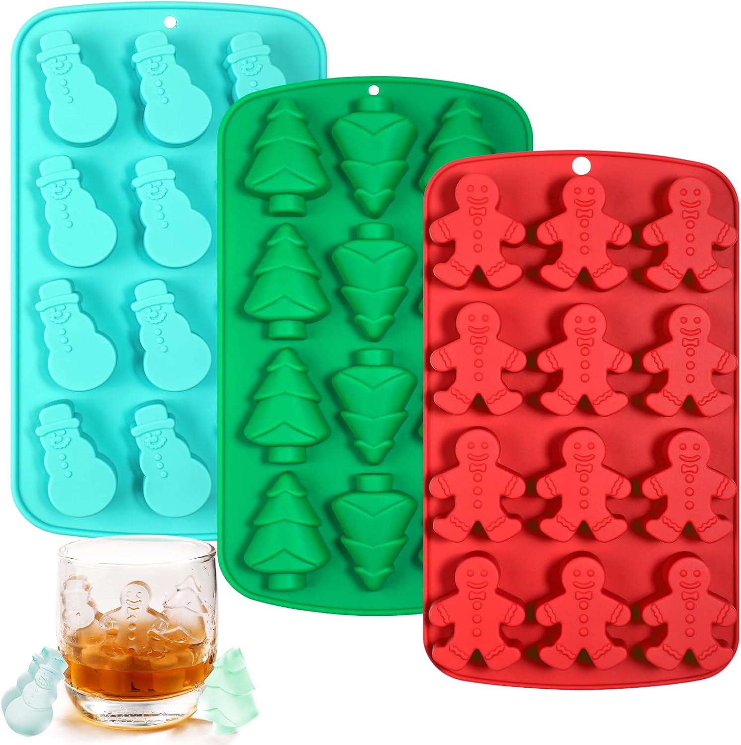 Kamehame Christmas Ice Cube Molds, Silicone Ice Molds with Shape Gingerbread Snowman Christmas Tree, Chocolate Dessert Baking Molds image number 1