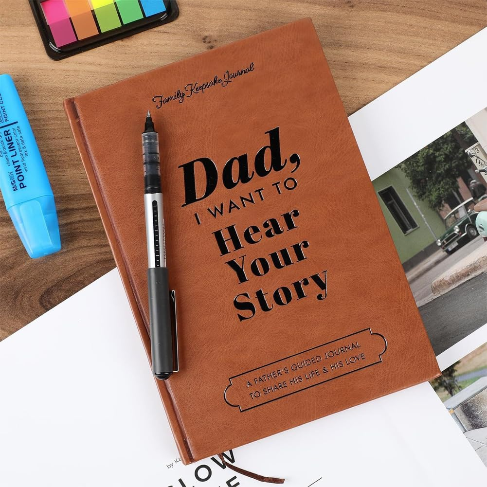 Geli I Want to Hear Your Story, a Father'S or Mother Guided Journal Book to Share His/Her Life Story Journal, Dad/Mother Journal Book with Durable Leather Wrapped, Portable Journal School Supplies (Dad-Brown) image number 1