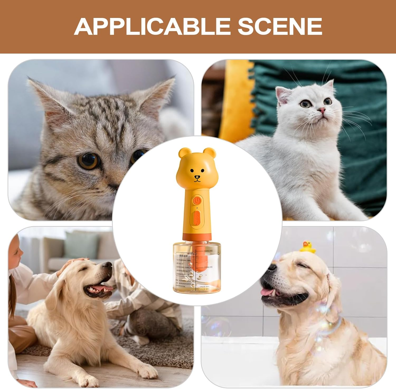 Dog Shampoo Sprayer,Shampoo Sprayer for Pets | Bear Shape Conditioner Foamer for Bathing Coat Maintenance Shedding Season Spa Care image number 6