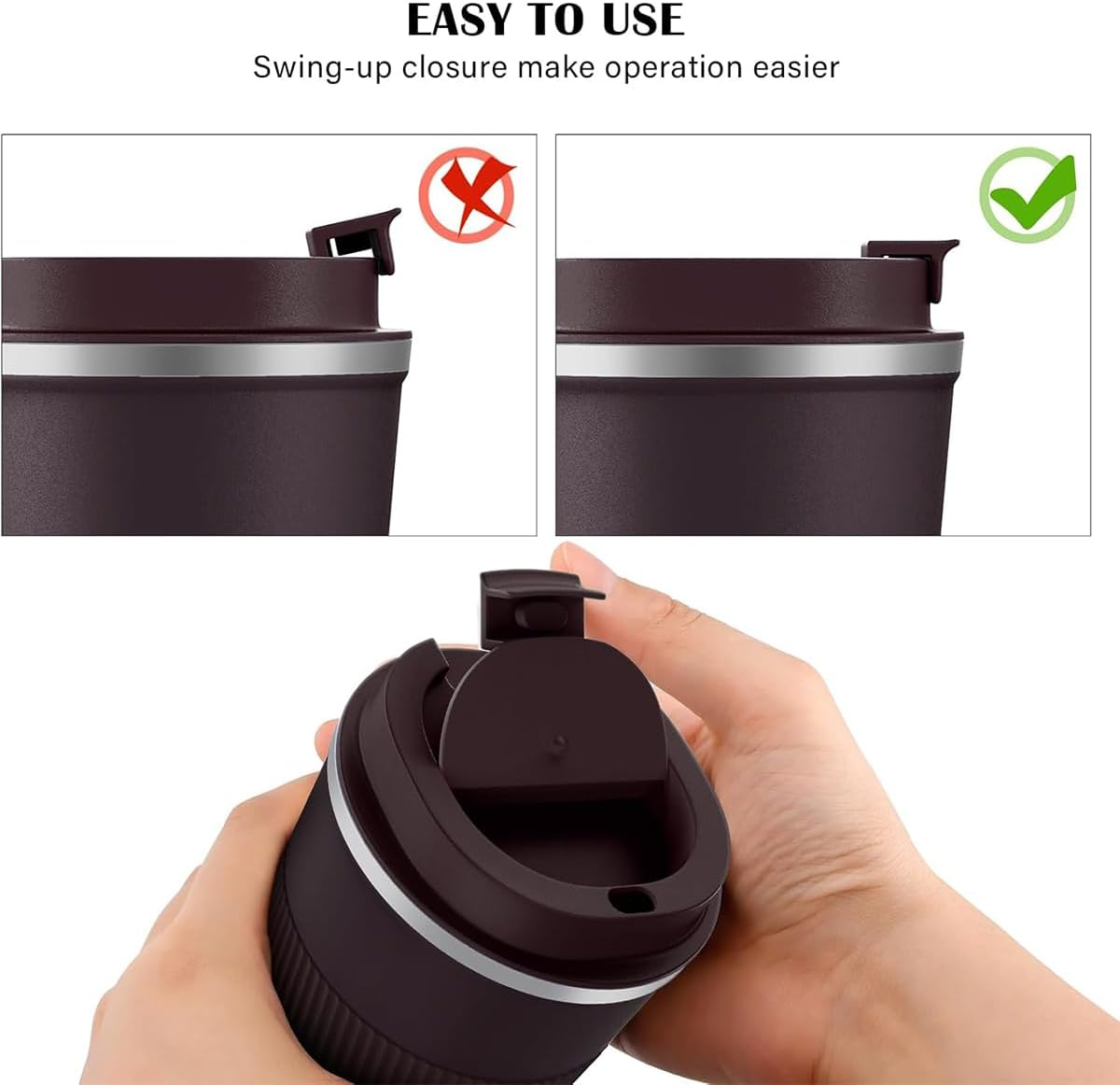 Coffee Cup 510Ml/17Oz, Insulated Travel Mug with Splash-Proof Lid, Reusable Double Wall 304 Stainless Steel Tumbler Cup - Keeps Cold and Hot Suitable for Car, Daily, outside and Gifts (Black-510Ml)