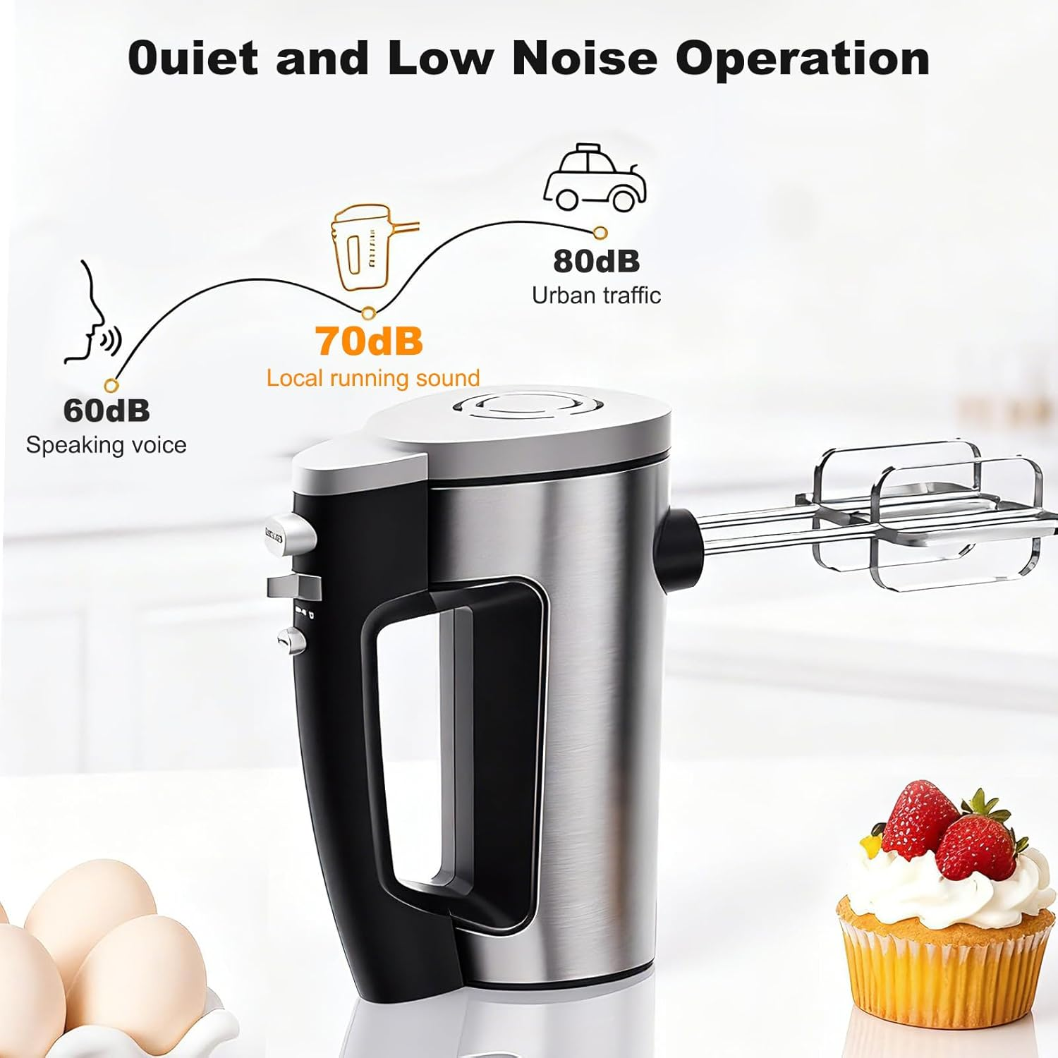 VINATO Electric Mixer, 300W Hand Mixer with 6 Speed, 2 Whisks and 2 Stainless Steel Kneader Hooks for Dough, Eggs, Cakes, Cream image number 1