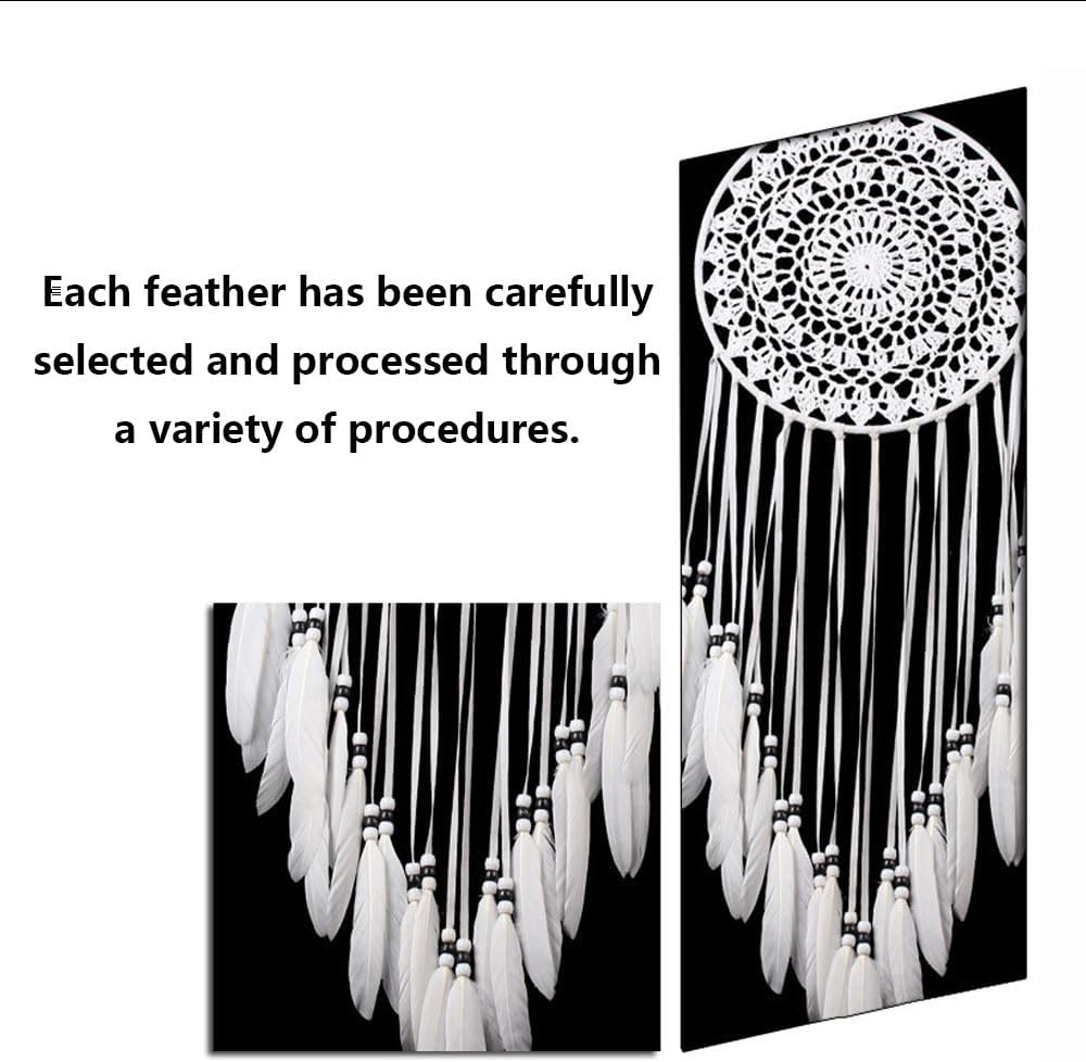 White Dream Catcher, Handmade Woven Dreamcatcher Art Ornament with Feather Tassels, Wall Hanging Dream Catcher for Bedroom Wedding Decoration image number 1