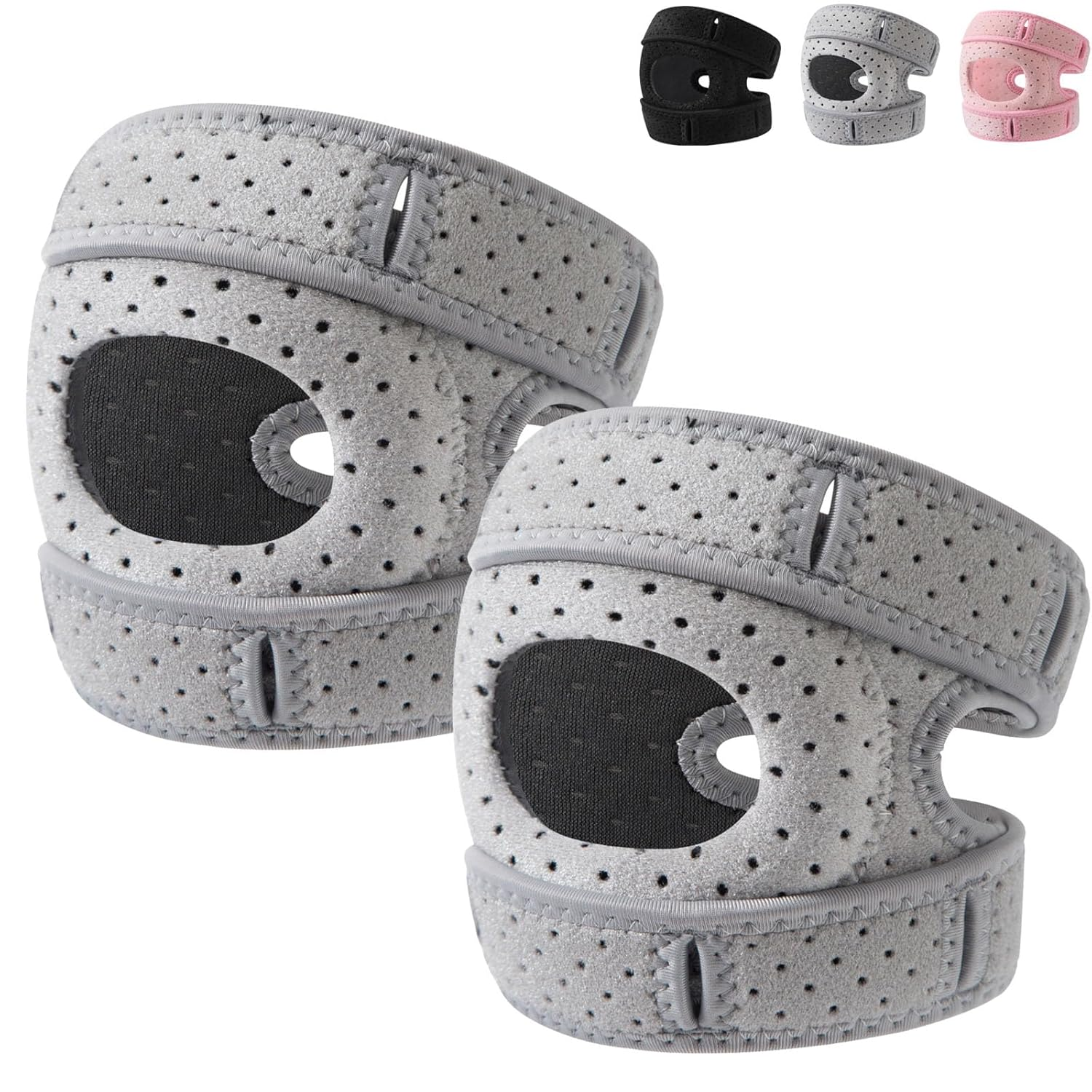 Wellknee Knee Brace 2 Pack &ndash; Adjustable Patellar Support with Tendon Pad &ndash; Relieves Knee Pain, Supports Joint Alignment, for Men & Women, Arthritis, Meniscus, Sports & Running (Grey,L)