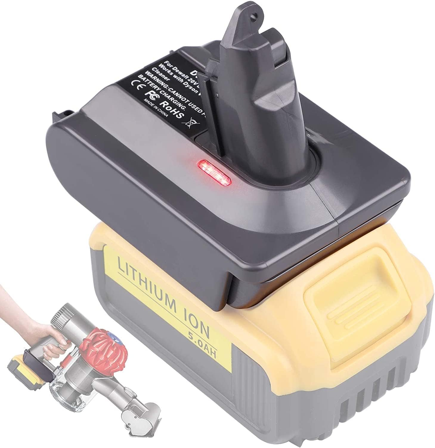 Qinghong V6 Battery Adapter for Dewalt 20V Lithium Battery,For Dy-Son V6 Series Vacuum Cleaner, Convert for Dewalt 20V Battery to Replace for Dy-Son V6 SV03 SV04 SV09 DC62 DC59 image number 2