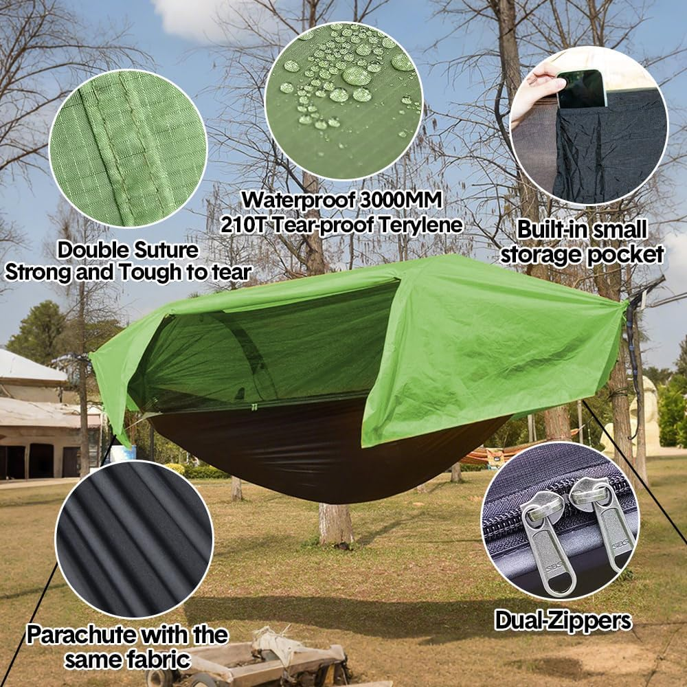 Alpen Outdoor Double Hammock Tent Portable Multi-Functional Waterproof Hammock Parachute Camping Hanging Bed 270X140Cm with anti Mosquito Net and Storage Bag image number 4