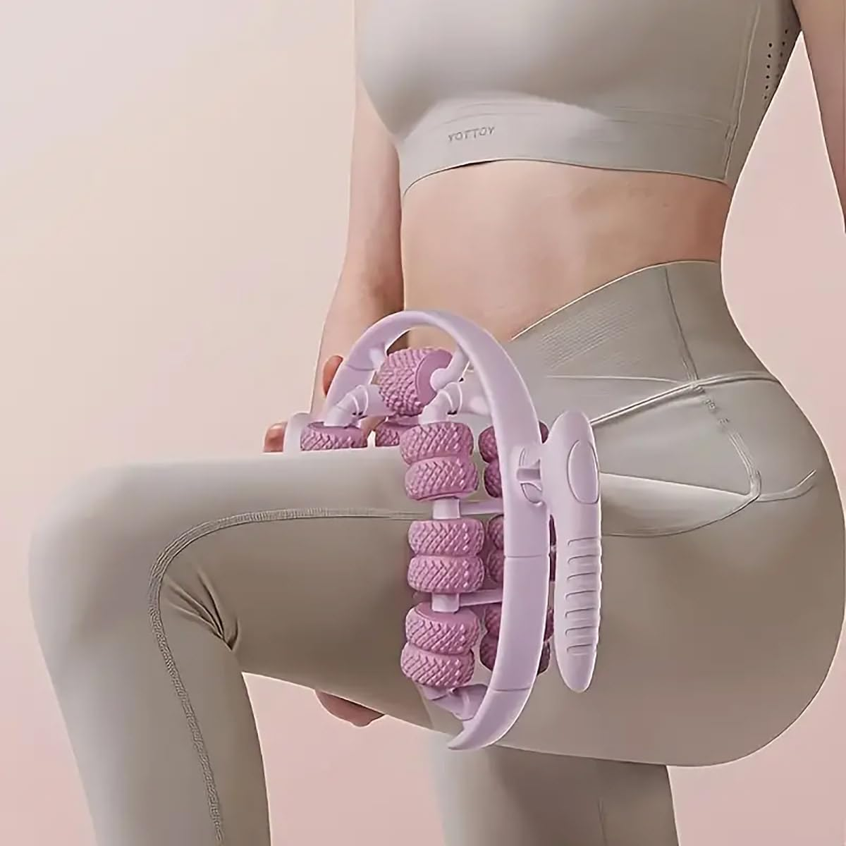 AIMALL Enhanced Fitness Roller, 26-Round Leg Massager Ring, Leg Roller Calf Muscle Relaxation, Yoga Wheel, Deep Tissue Massage for Improved Circulation and Muscle Tone - Pink image number 3