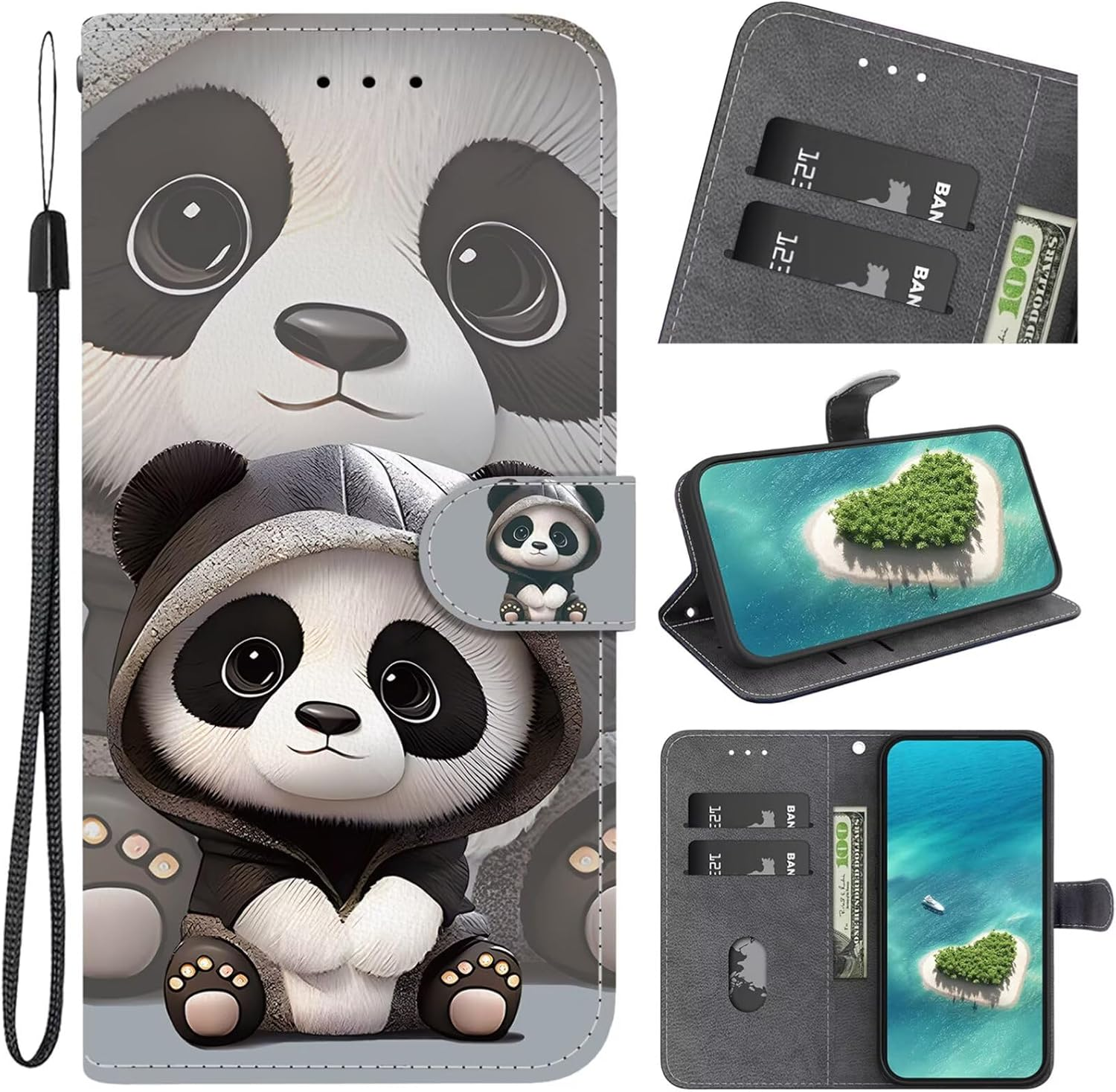 YUEQIAN Case for Samsung Galaxy A16 5G/4G, Cute Panda Wallet Flip Case Credit Card Slots & Stand Function Mobile Phone Case with Lanyard Protective Case (Panda) image number 1