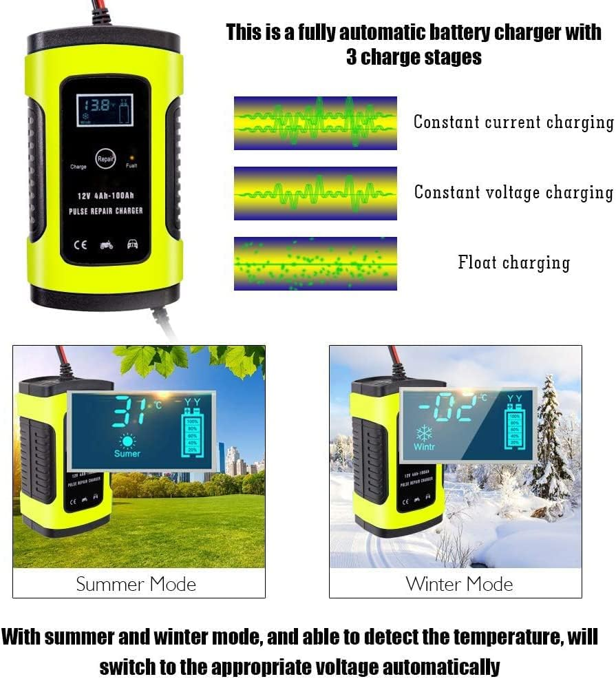 B-Qtech Car Battery Charger, 12V 6A Intelligent Automatic Battery Charger with LCD Screen, Portable Trickle Charger for Car, Motorcycle, RV, SUV, Lawn Mower, Boat, ATV and More image number 4