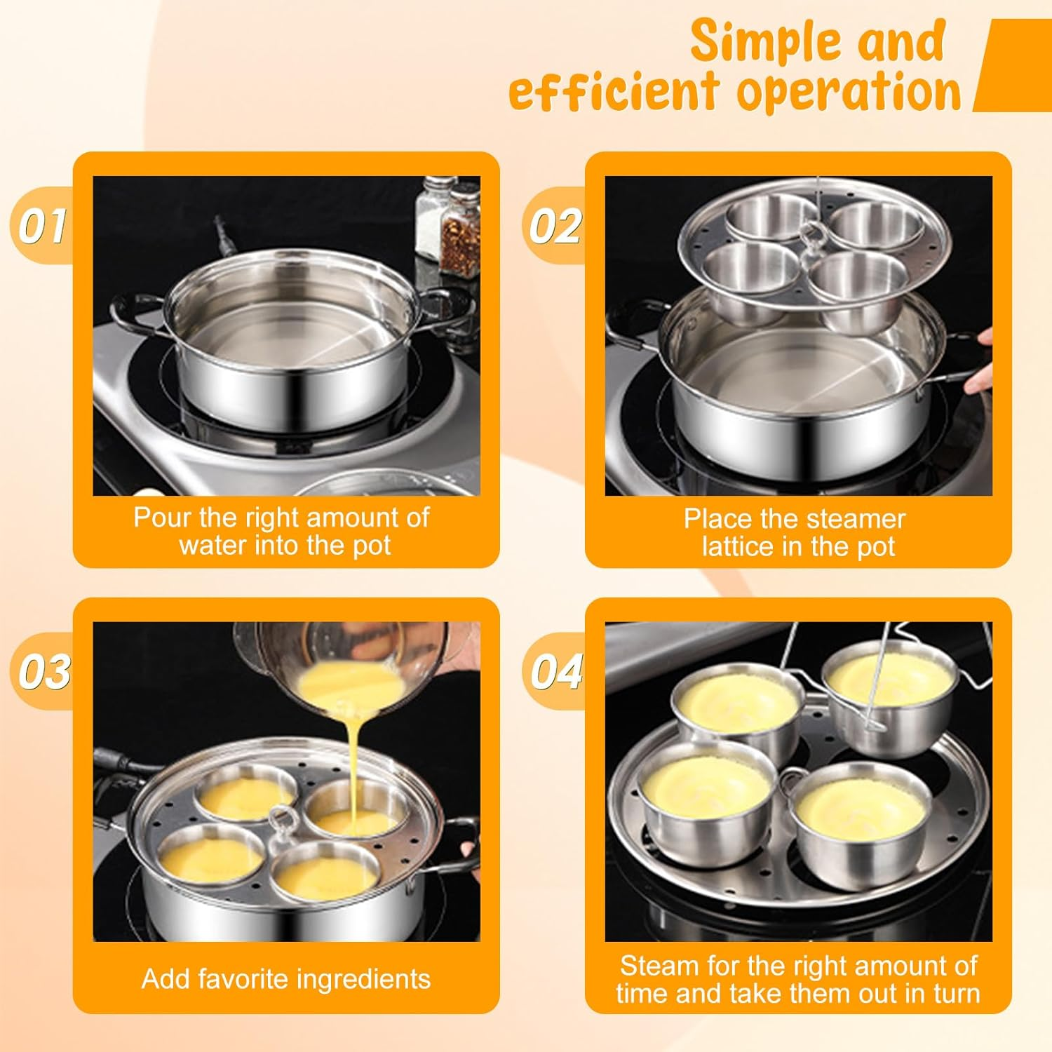 DJAPWPX Egg Poacher, Stainless Steel Poached Egg Maker Pot, Egg Poaching Pan with 4 Cups, Poached Egg Cooker Pot, Multipurpose Stovetop Egg Poacher Pot for Induction Cooktop Gas Cooktop image number 4