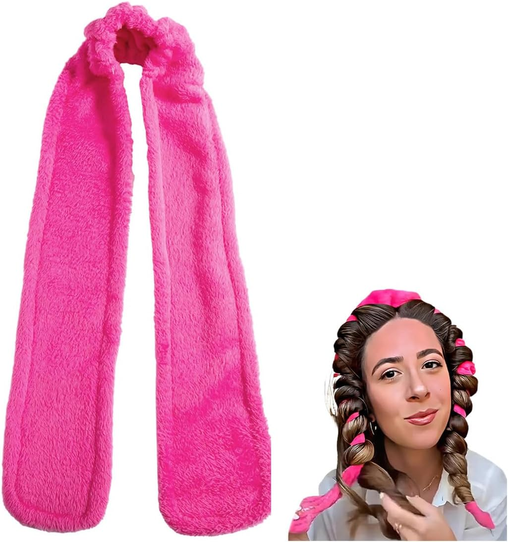 NHQZ Overnight Curls Band without Heat, Heatless Curls Band, Heatless Curler Non-Slip, Hair Band Curls Overnight, Overnight Blowout Curls Styling Wave, Curls without Heat (Deep Pink) image number 3