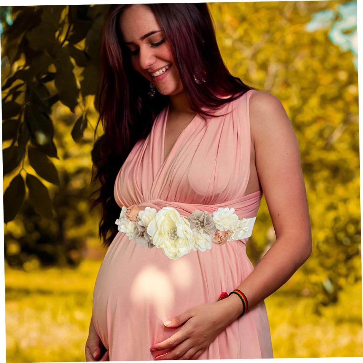 Hohopeti 2Pcs Maternity Belt Floral Mommy Sash Belly Band Pregnancy Photo Prop Keepsake Shower for Expecting Mothers image number 1