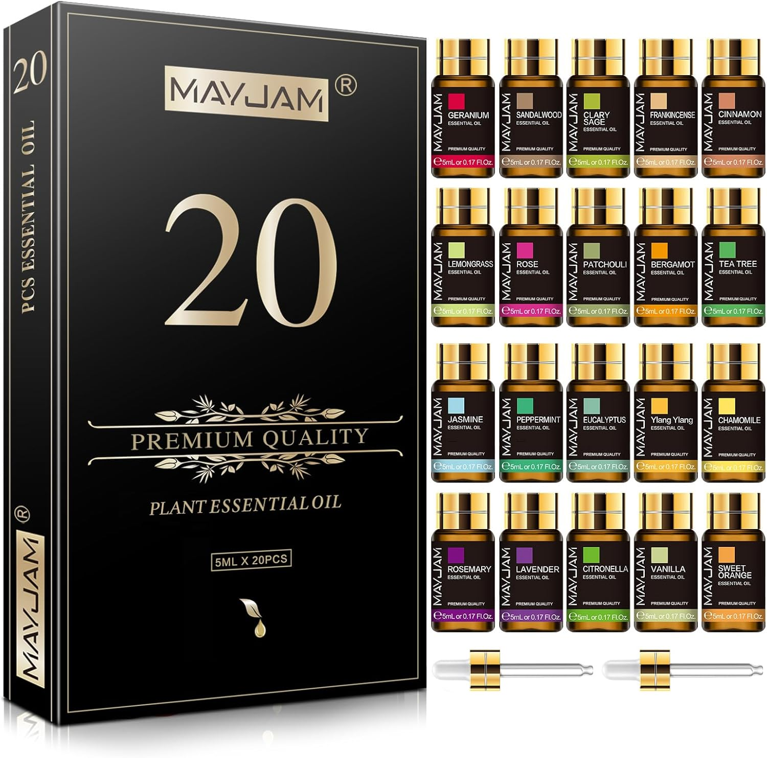 MAYJAM Top 20 Essential Oil Set, 20 Pack/5Ml Pure Essential Oils for Diffusers, Soap Candle Making, Beautifully Thoughtful Essential Oils Gift Set for Any Occasion
