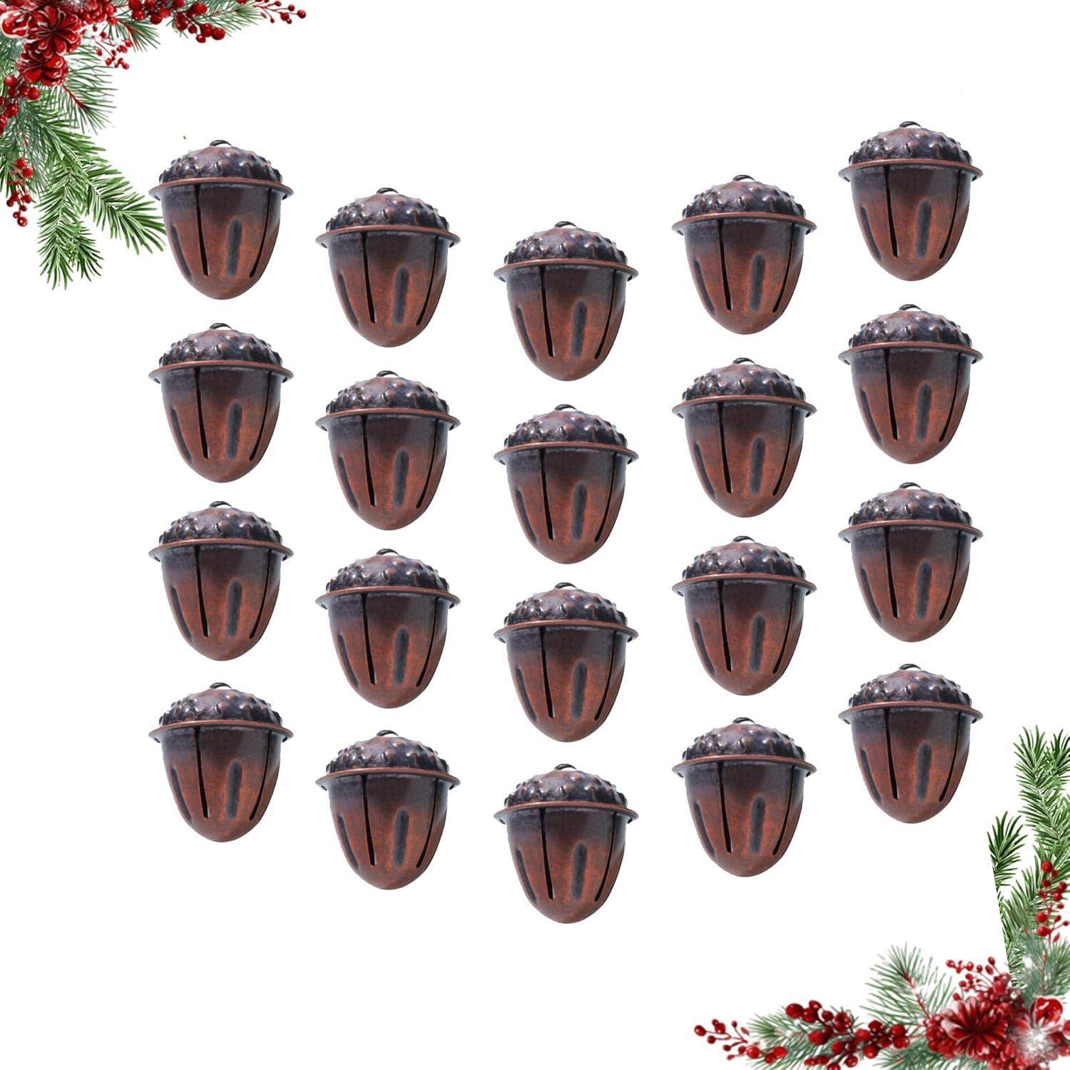 20 Pc Country Primitive Rusty Acorn Jingle Bells Rustic Farmhouse Home Decor for Christmas Crafting Autumn (Rusty Acorn Bells)