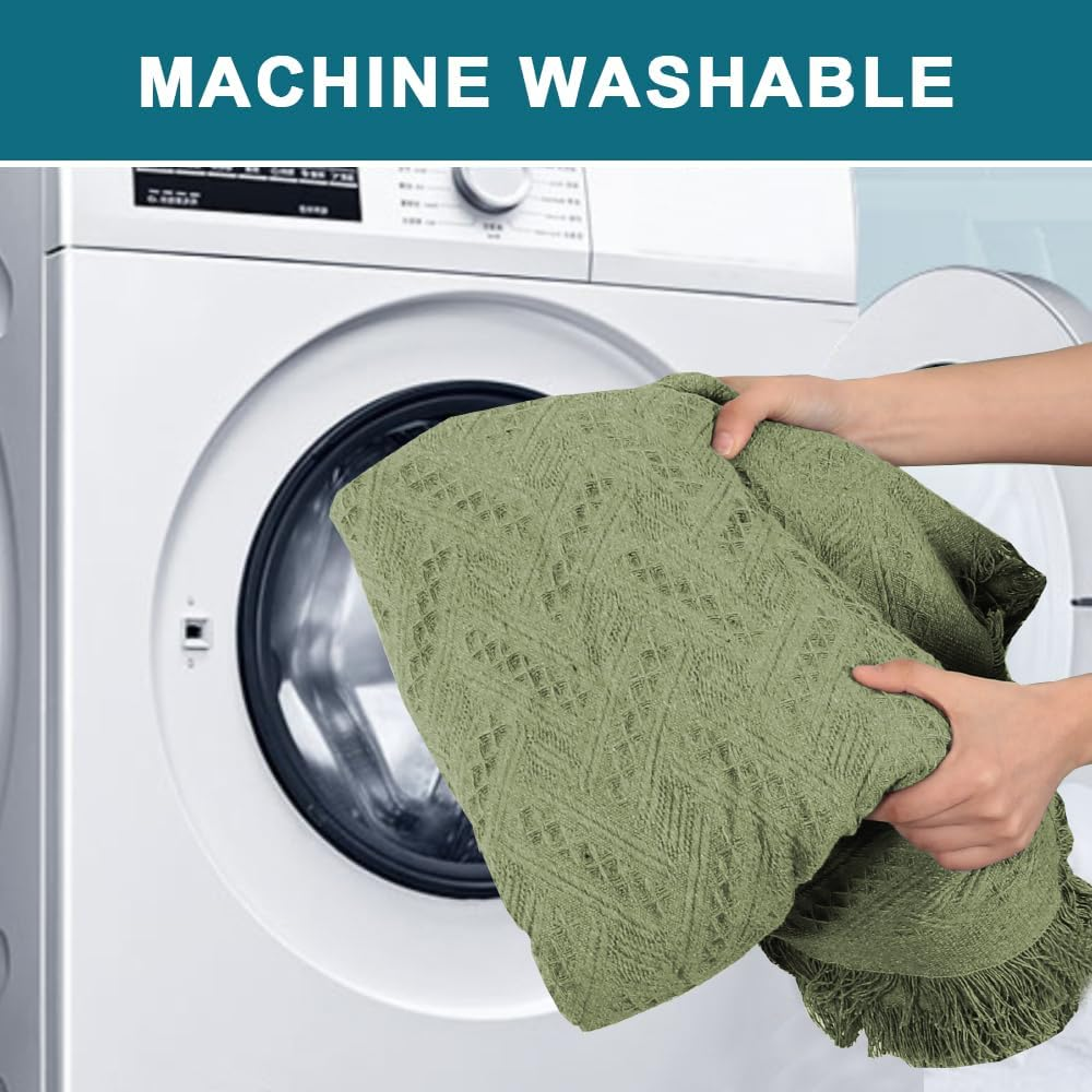 H.VERSAILTEX Cotton Sofa Cover Couch Covers Sand Couch Protector Sofa Throw Cover for Couches Washable Sectional Sofa Couch Cover for Dogs Feature Geometrical Woven Fabric(180Cm X 260Cm, Large, Sage) image number 4